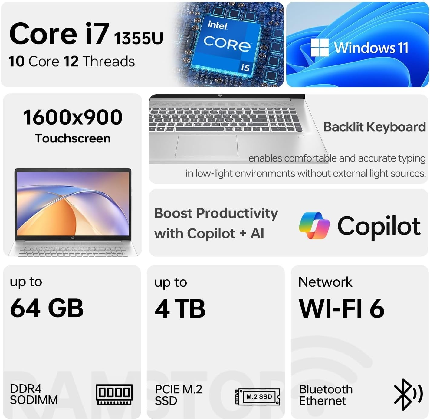 HP 2023 Latest Essential Laptop, 17.3″ HD+ Touchscreen, 13th Gen Intel Core i7