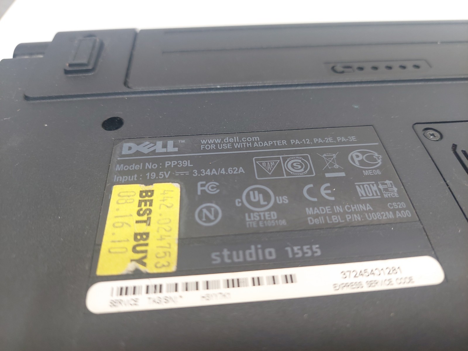 DELL STUDIO 1555 PP39L – FOR PARTS – INTEL CORE 2 DUO 15″ Untested No Cord