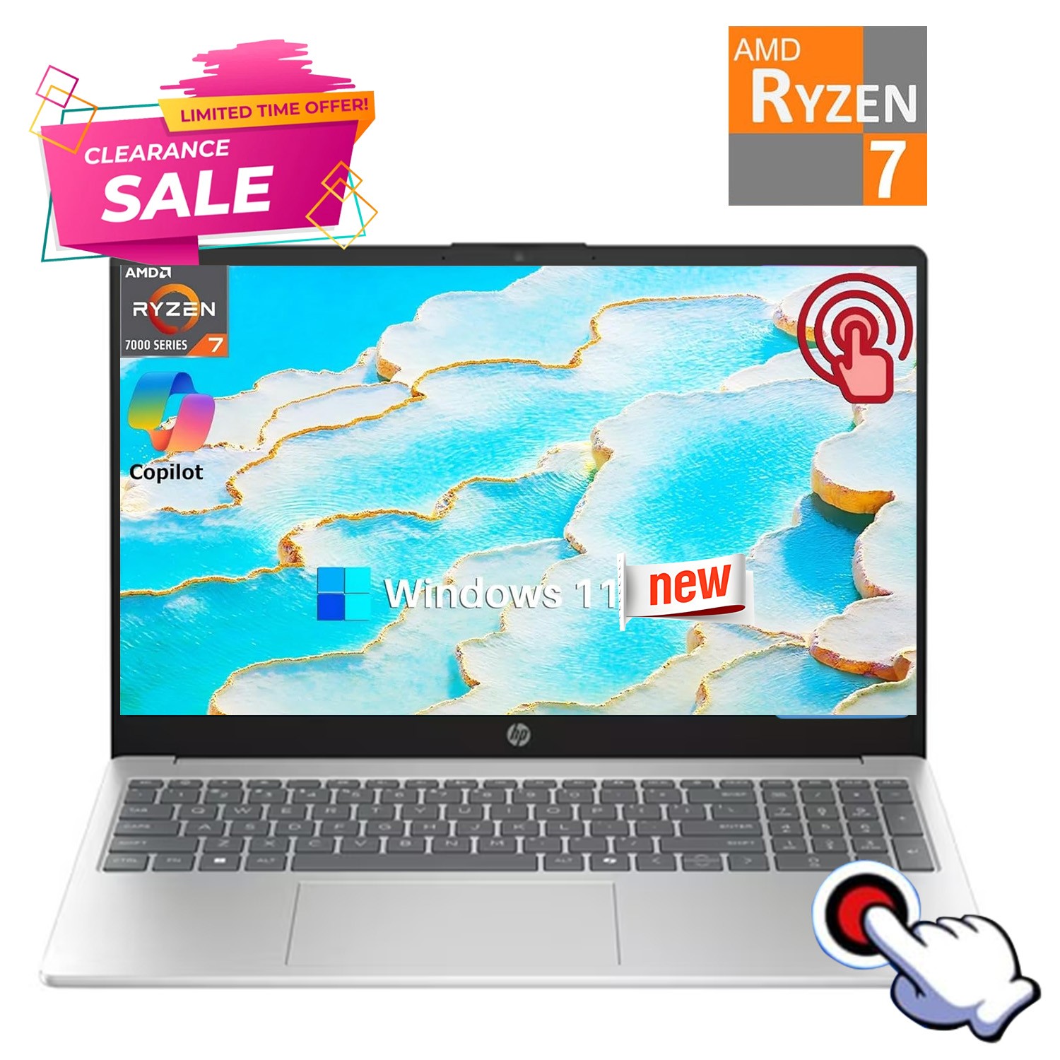 📍HP 15.6″ FHD IPS Touch laptop, AMD Ryzen 7 7730U UpTo 64GB RAM 2TB SSD WiFi 6