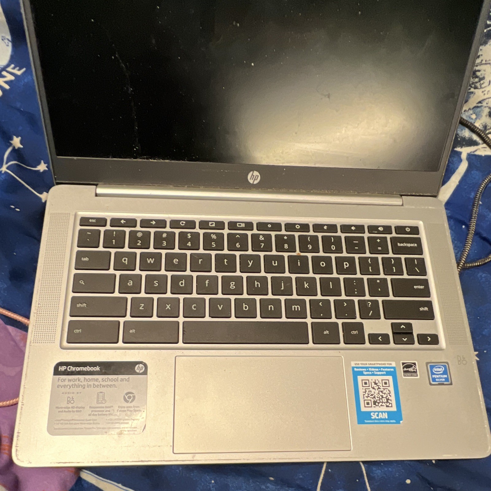 HP Chromebook 14in Silver Intel Pentium Silver 4GB 32GB eMMC Chrome OS