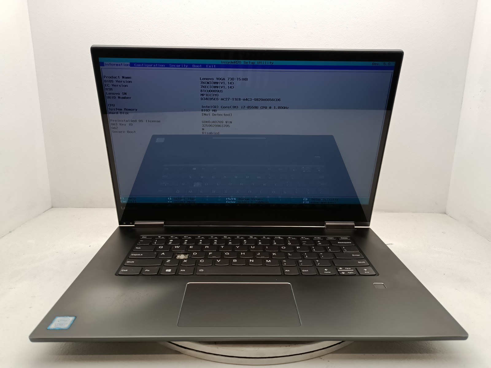Lenovo Yoga 730-15IKB Laptop Intel i7 8550U 15.6″ Touch 8GB NO HD Parts #91