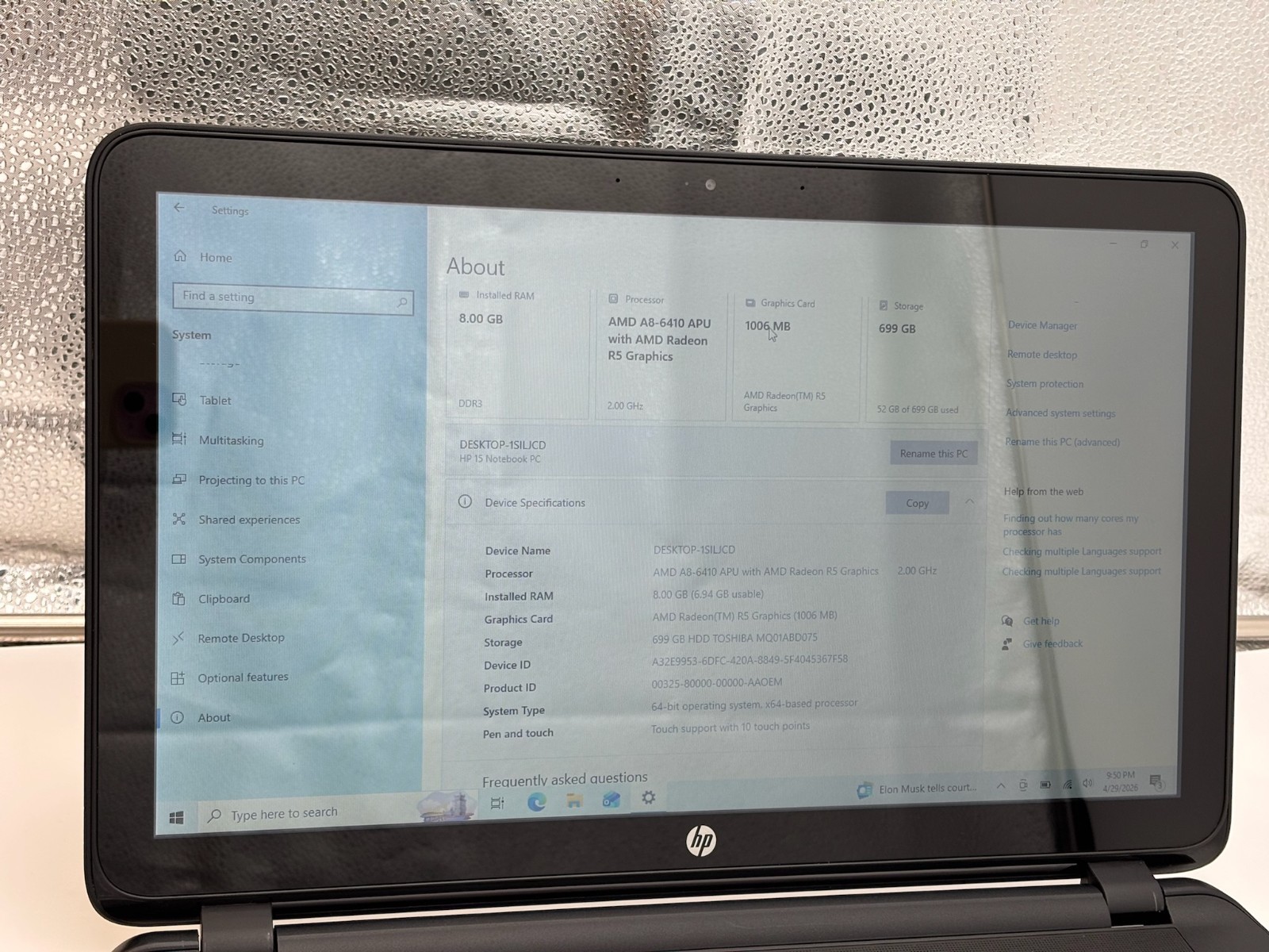 HP 15-f111dx Notebook PC 15.6″ 750 GB HDD 8 GB RAM A8-6410 APU Windows 10 Home