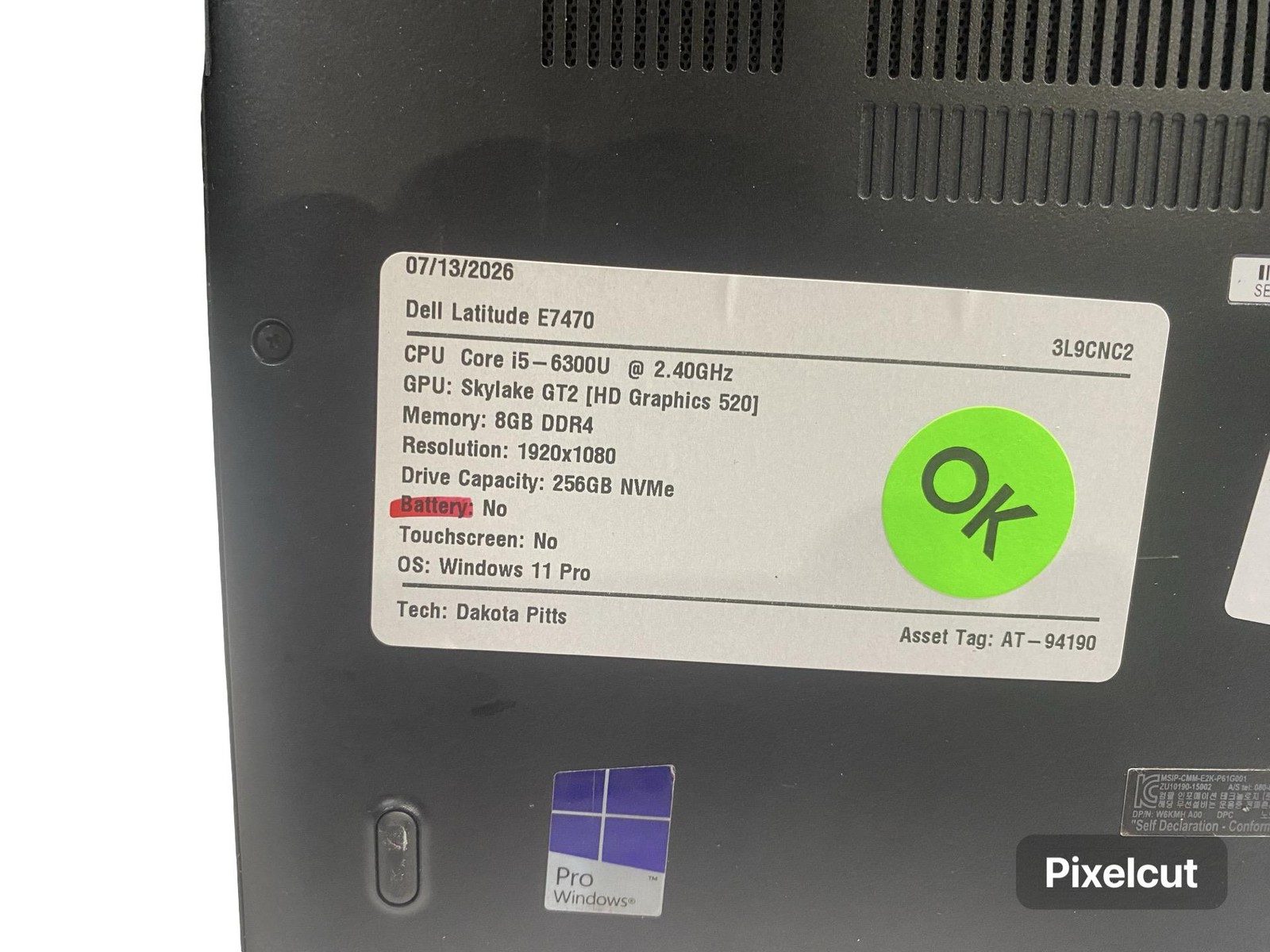 Dell Latitude e7470 i5 6300U 8GB 256GB Windows 11 Pro No Battery Grade C