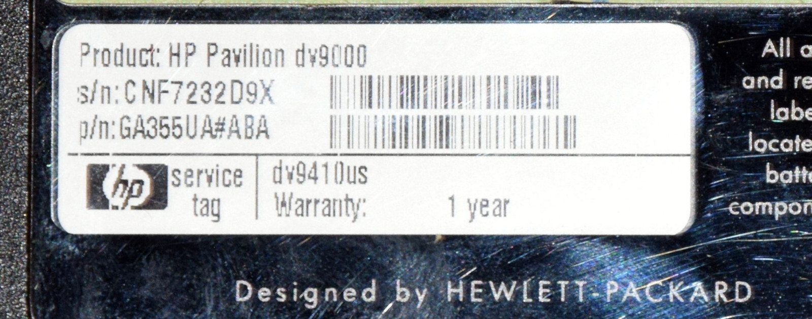 Dead Junk HP Pavilion dv9000 dv9410us 17″ Laptop Incomplete AS IS Parts Repair