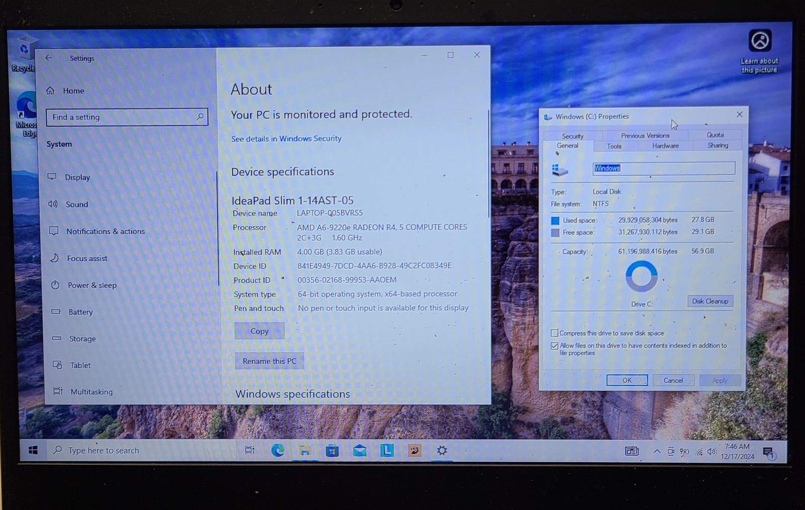 FOR PARTS Lenovo IdeaPad Slim AMD A6-9220e 4GB 64GB HDD WIN 10 HOME