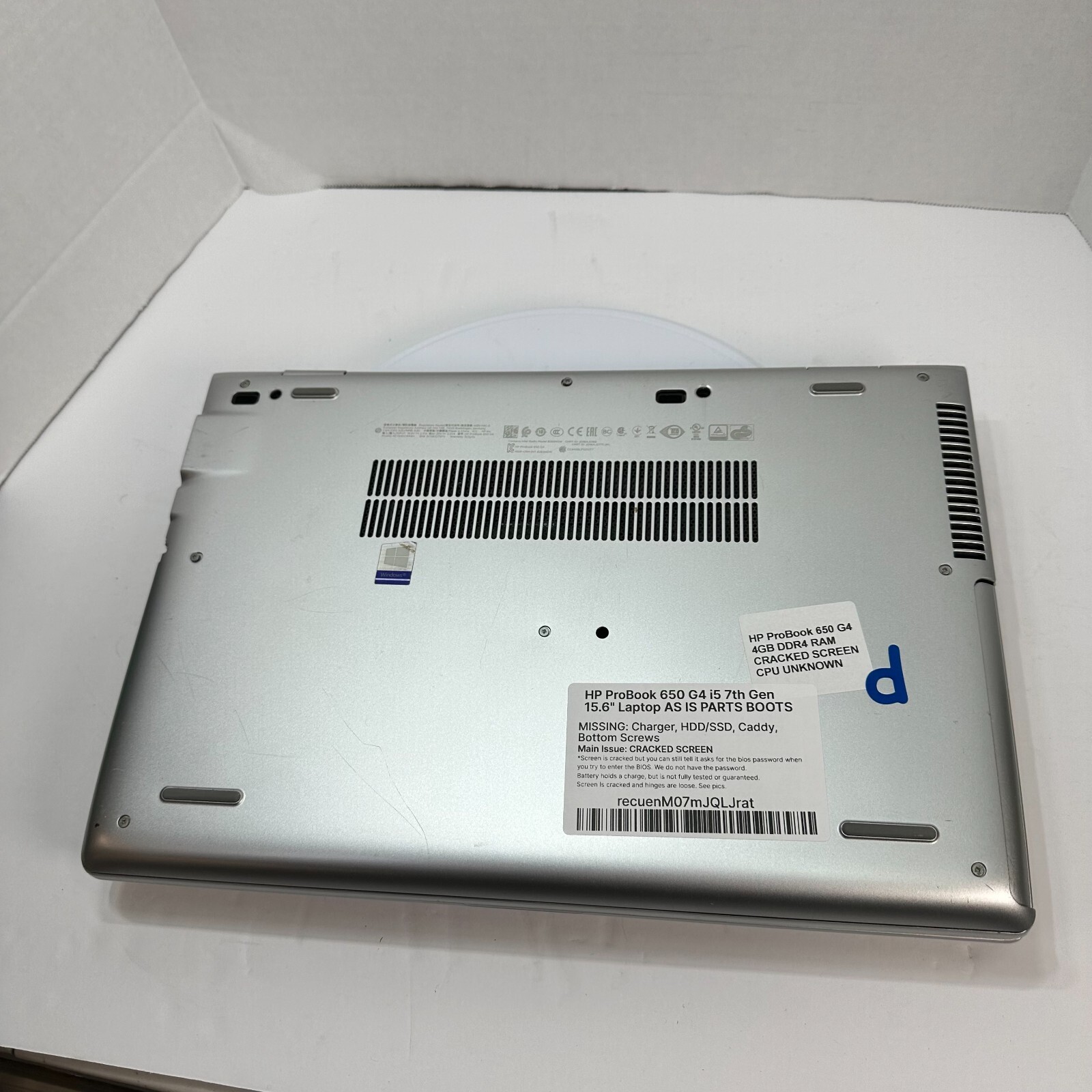 HP ProBook 650 G4 i5 7th Gen 15.6″ Laptop AS IS PARTS BOOTS CRACKED