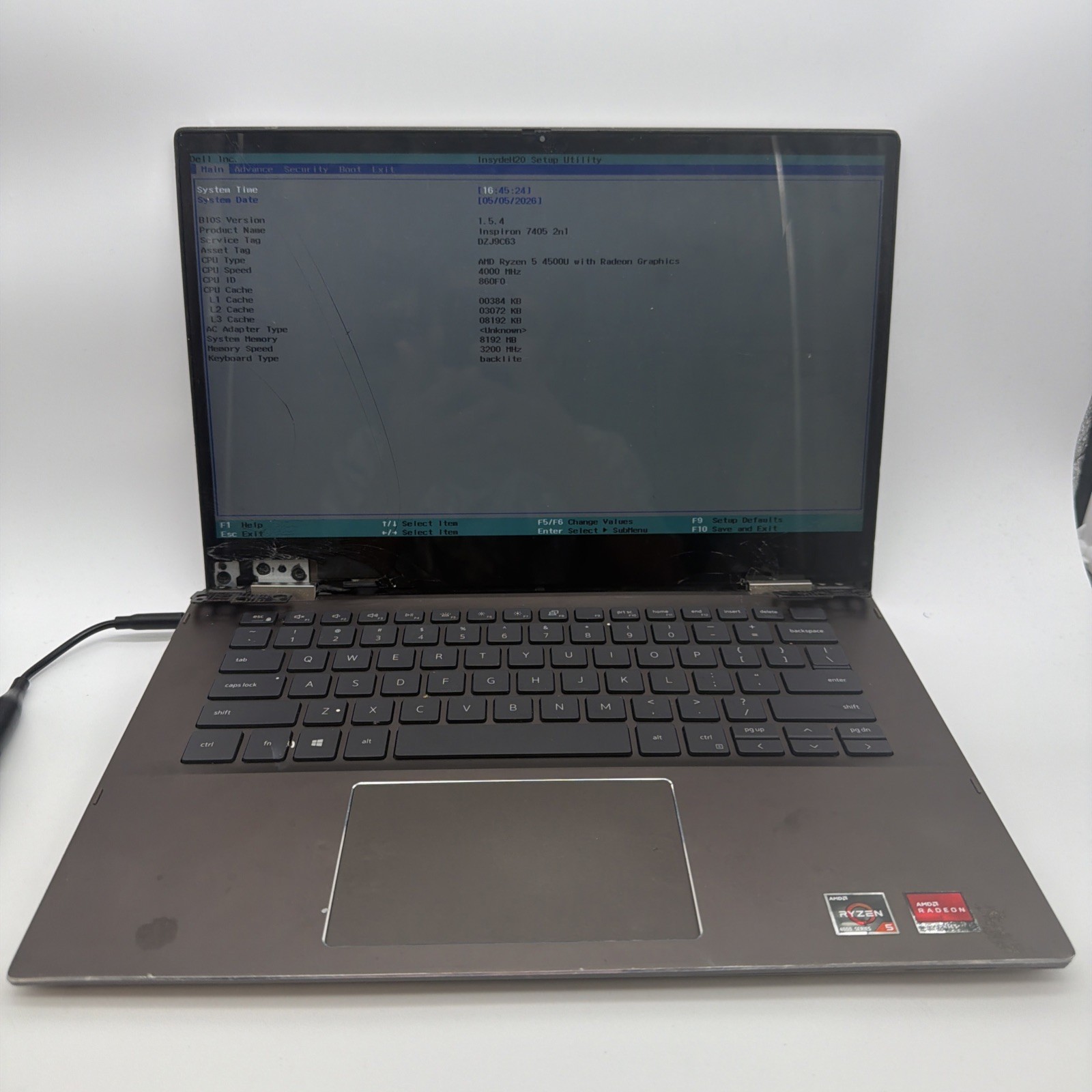 Broken Dell Inspiron 7405 2 in 1 P126G 14″ Ryzen 5 4500U 8GB RAM NO SSD Read L61