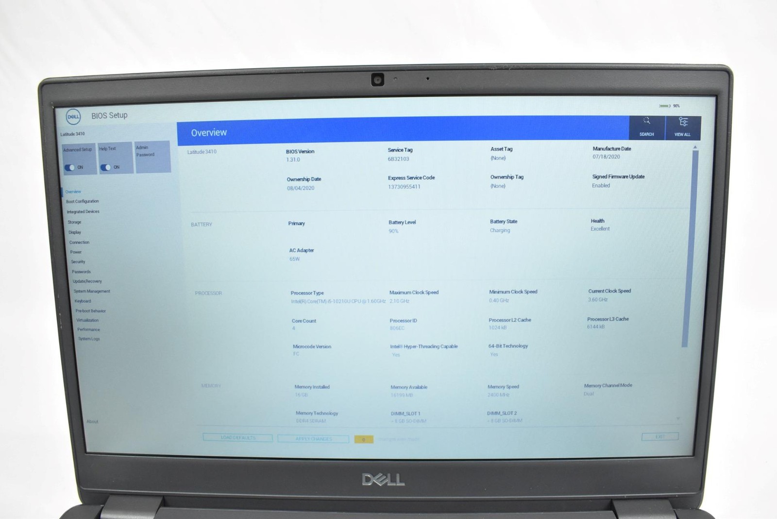 Dell Latitude 3410 Laptop i5-10210U 1.6GHz 16GB 256GB SSD No OS 14″ *See Detail*