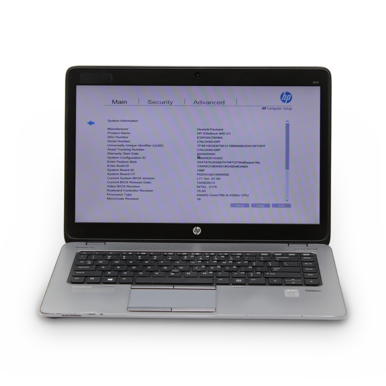 HP EliteBook 840 G1 14in i5-4300U 8GB No OS, Drive, Power Cord