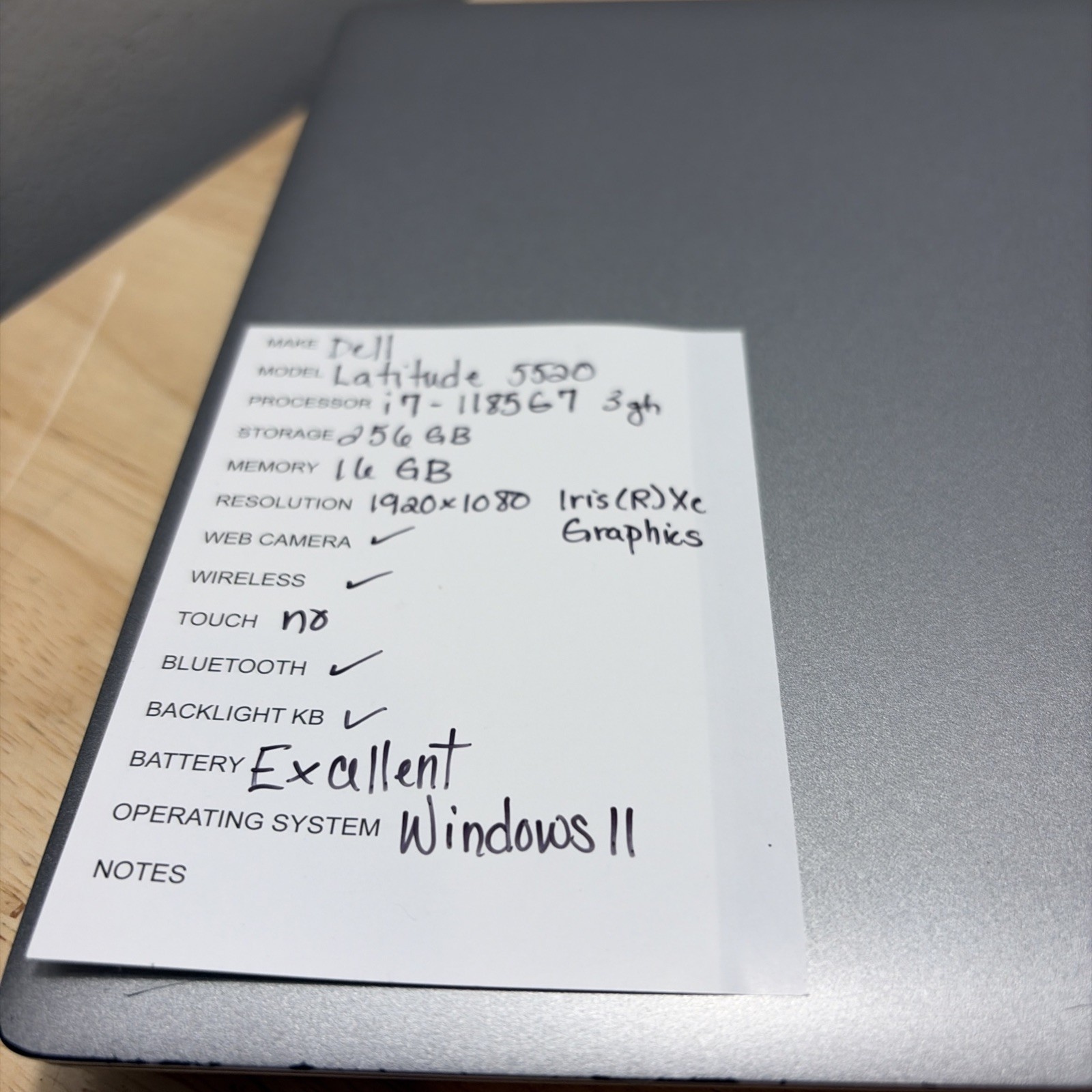 Dell Latitude 5520 Core i7-1185G7 3.00GHz, 16GB, 256GB SSD WebCam, WiFi W11 Cord