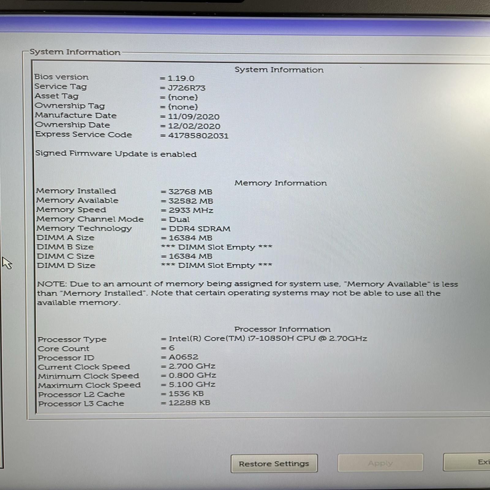 Dell Precision 7750 17.3″ i7-10850H 2.70 GHz 32 GB RAM RTX3000 No SSD No OS READ