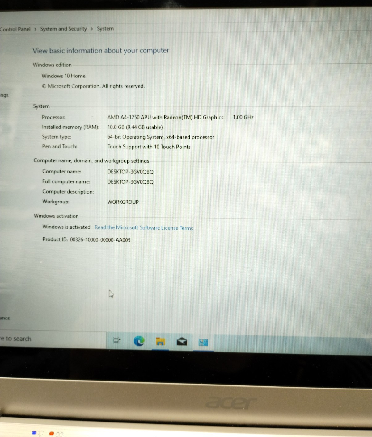 Acer Aspire V5-122P-0449 MS2377 11.6″ Touch Laptop AMD A4-1250 10GB 240GB W10H