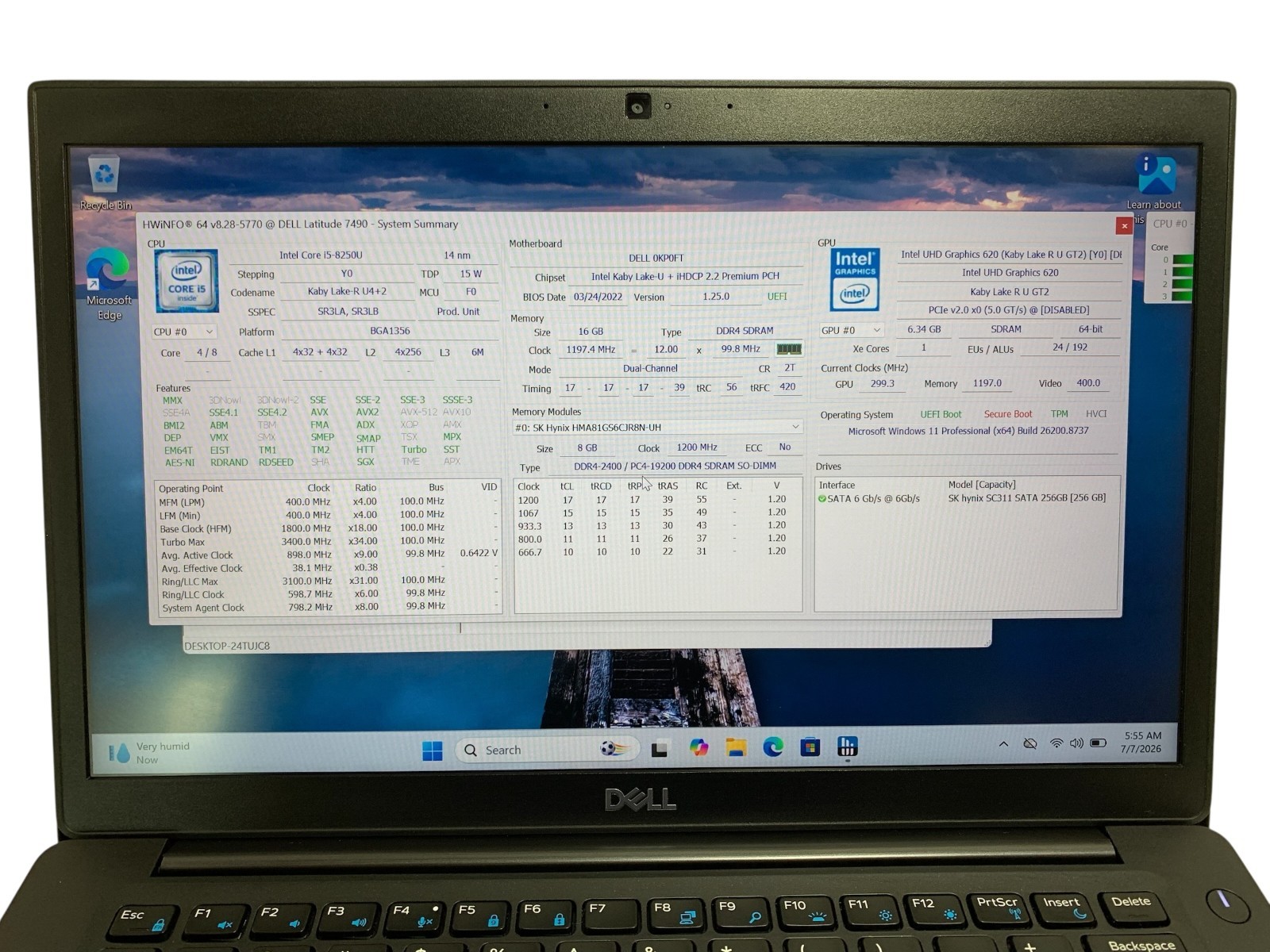 Dell Latitude 7490 Core i5-8250u 1.60GHz 256GB SSD 16GB RAM Win11 Pro Laptop