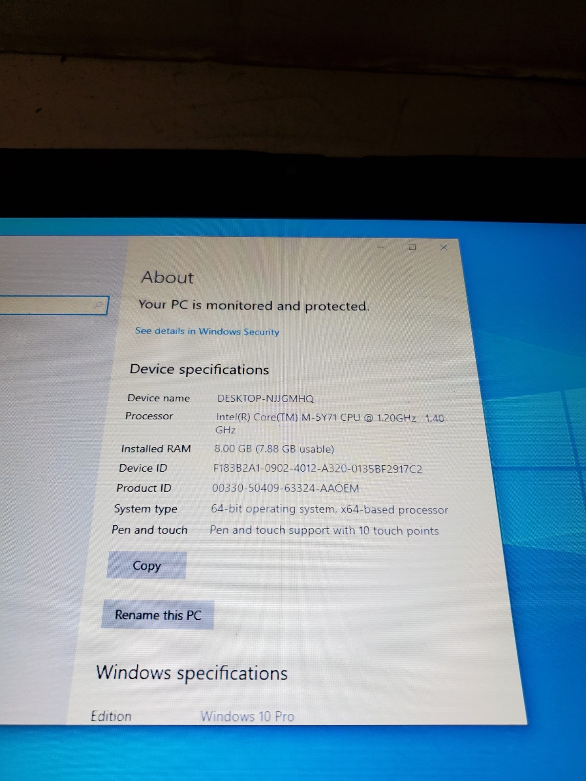 Dell Latitude 12 Rugged 7202 11.6″ M-5Y71 8GB RAM 256GB SSD WIN10 NO BATTERY #69
