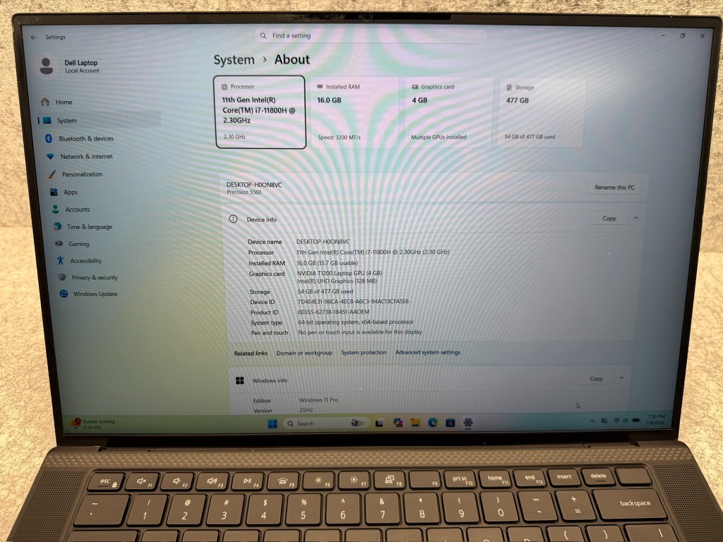 Dell Precision 5560 15.6″ 8-Core i7-11800H 16G 512G NVIDIA T1200 4G New Battery