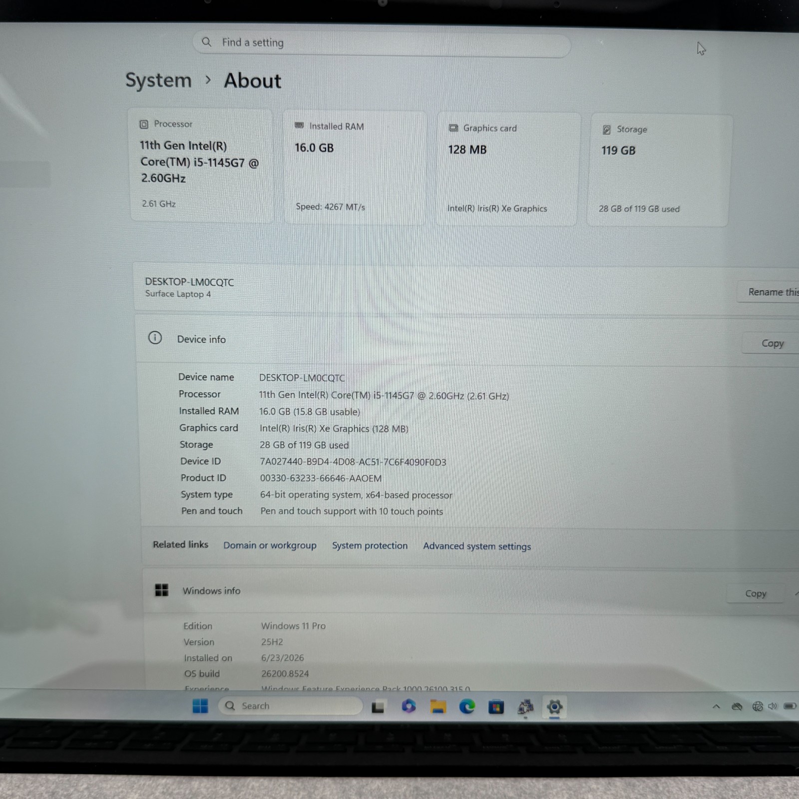 Microsoft Surface Laptop 4 13.5″ i5-1135G7 16GB RAM 128GB SSD Win 11 Pro Touchsc