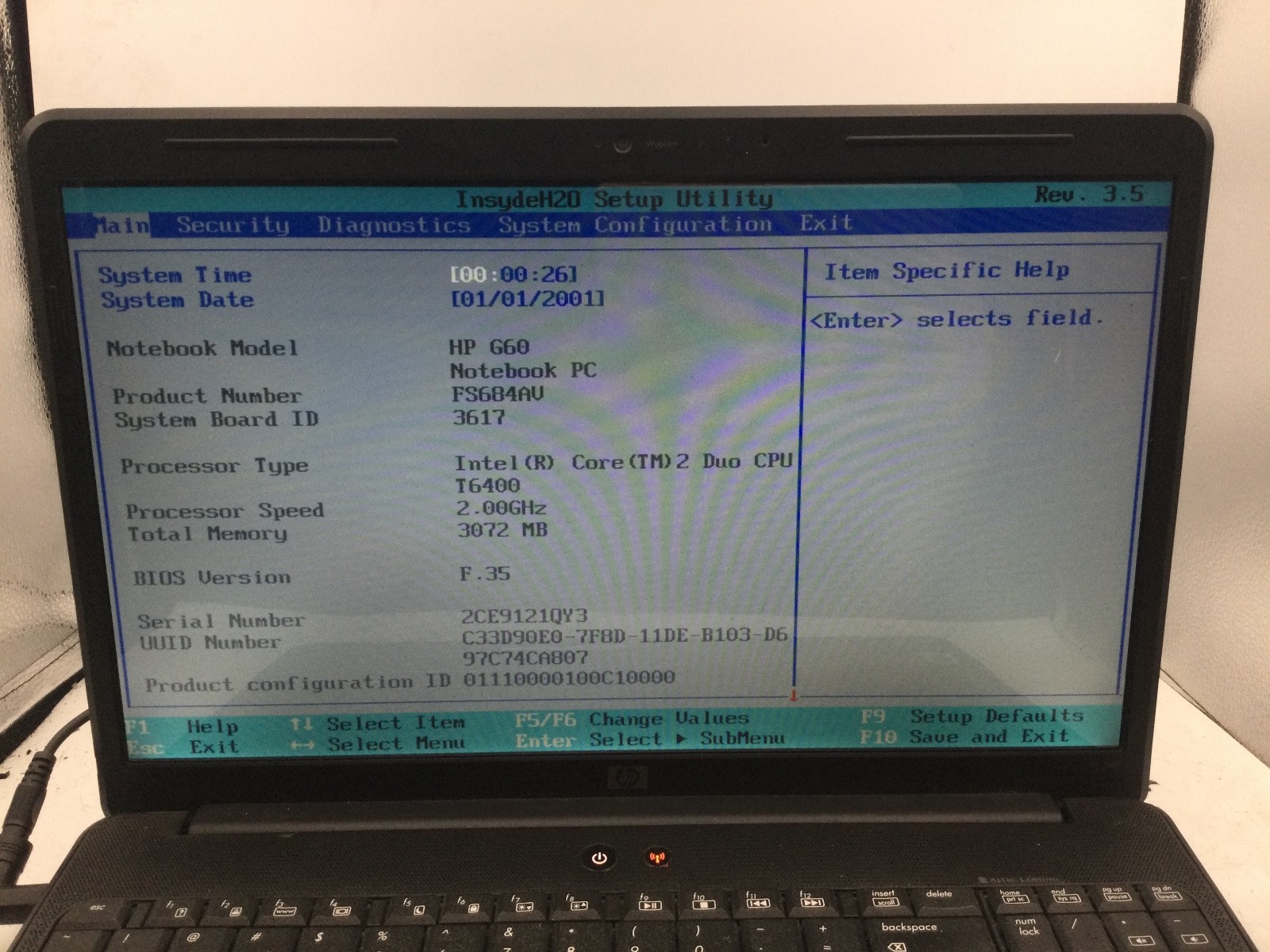 HP G60 LAPTOP – BOOTS TO BIOS – INTEL CORE 2 DUO – 3GB RAM – READ DESCRIPTION-BB