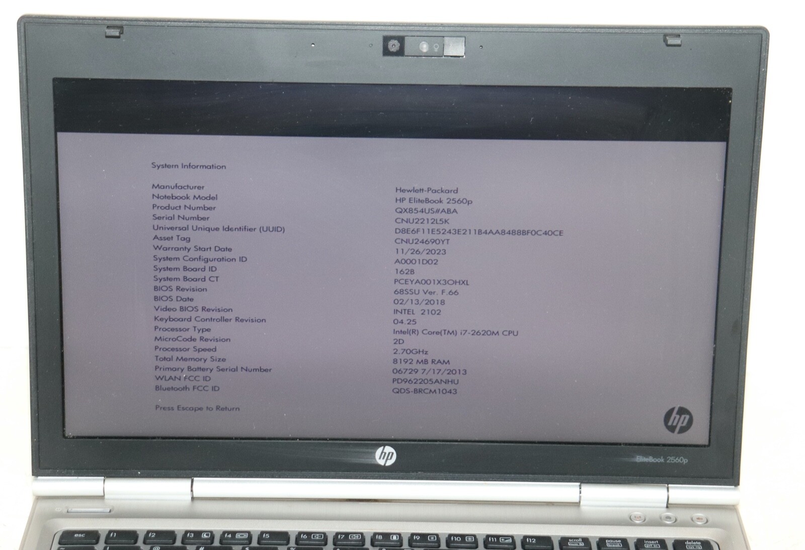 EliteBook 2560p|Intel core i7@2.70GHz|8GB RAM|500GB HDD|WiFi|Webcam