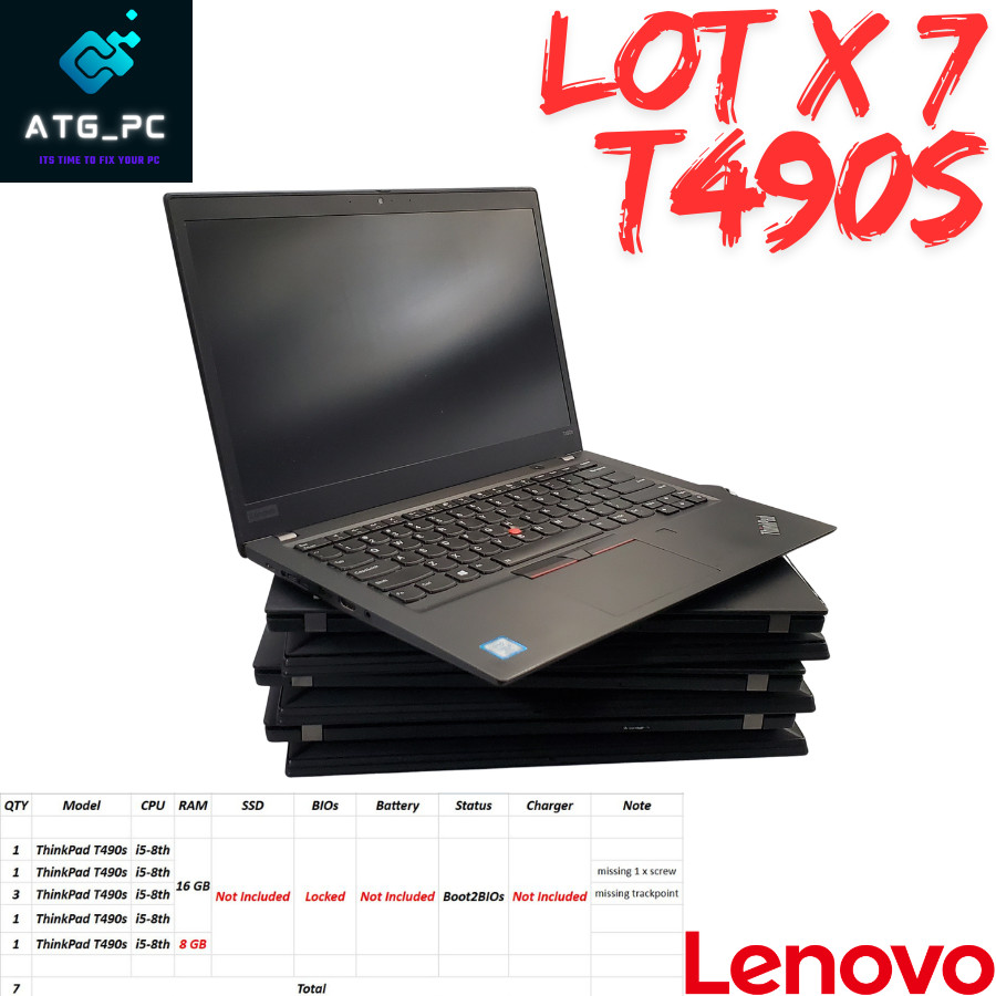 Lot x 7 Lenovo T490 Laptop Intel Core i5-8th Gen 16GB RAM No SSD/OS/Charger READ
