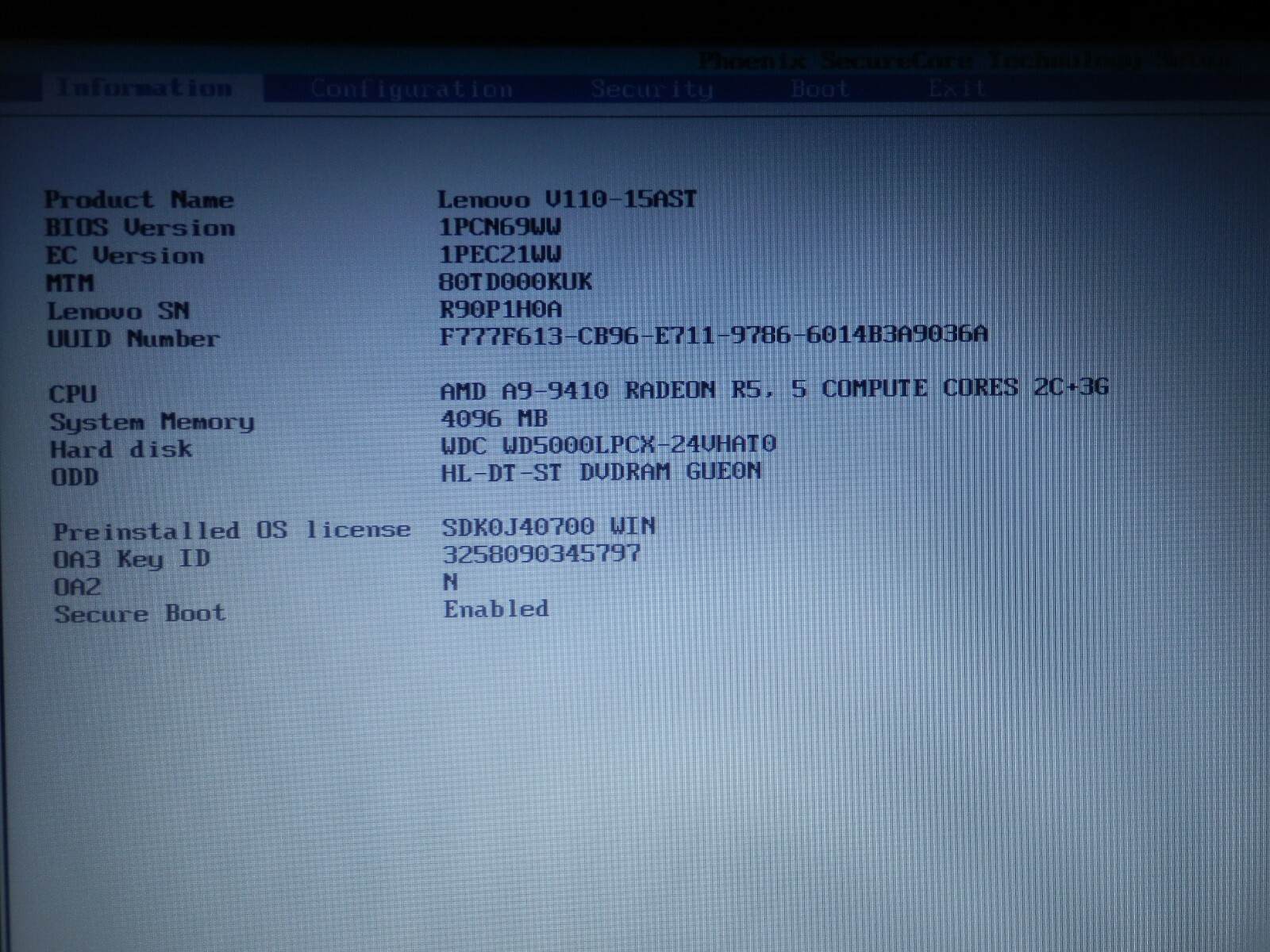 Lenovo V110-15AST, AMD A9-9410, 4GB Ram, 500GB HDD, 15.6″ inch HD, AMD Radeon R5