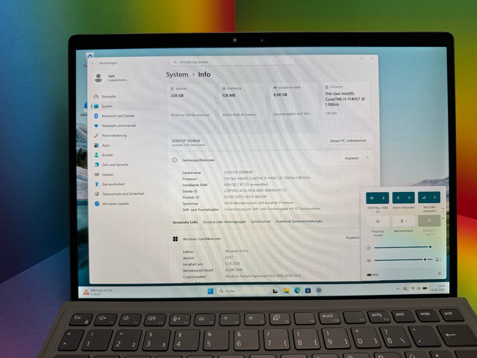 Dell Latitude 7320 2-in-1 LTE eSIM i5-1140G7 8GB 256GB 13″ DE Win11Pro FID ST
