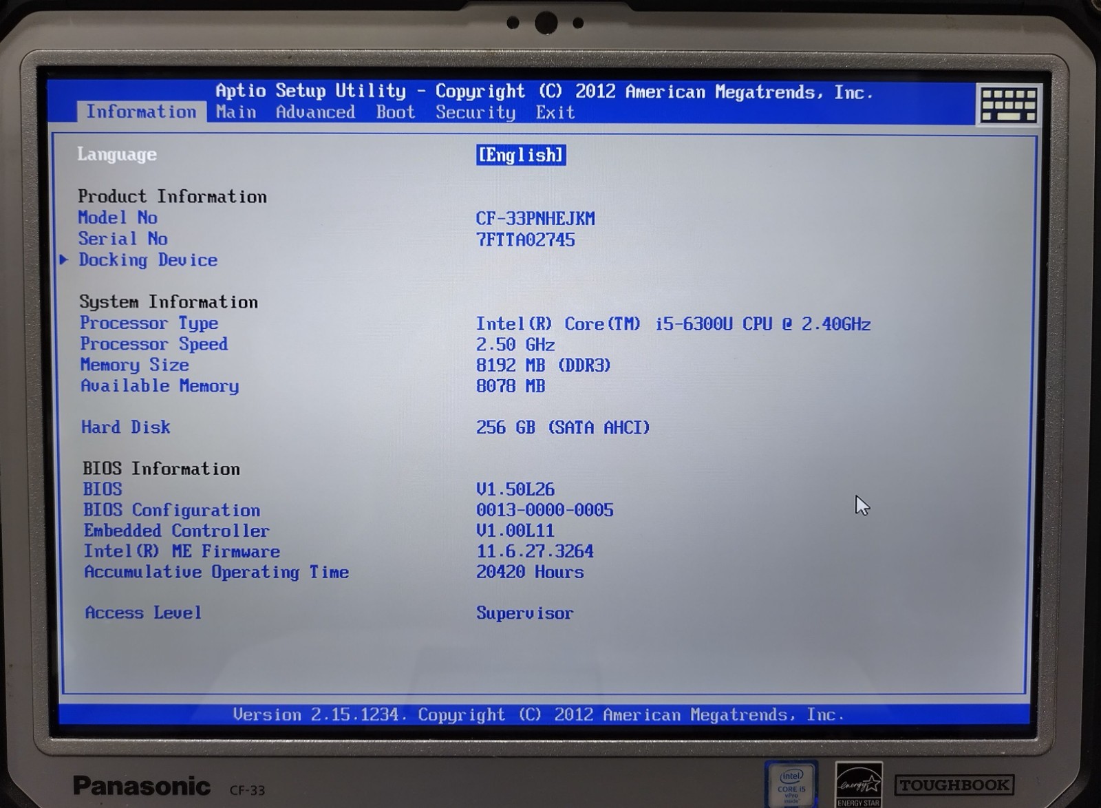 Panasonic Toughbook CF-33 12″ 2.4GHz i5-6300U 8GB RAM 256GB SSD No OS Lot of 2