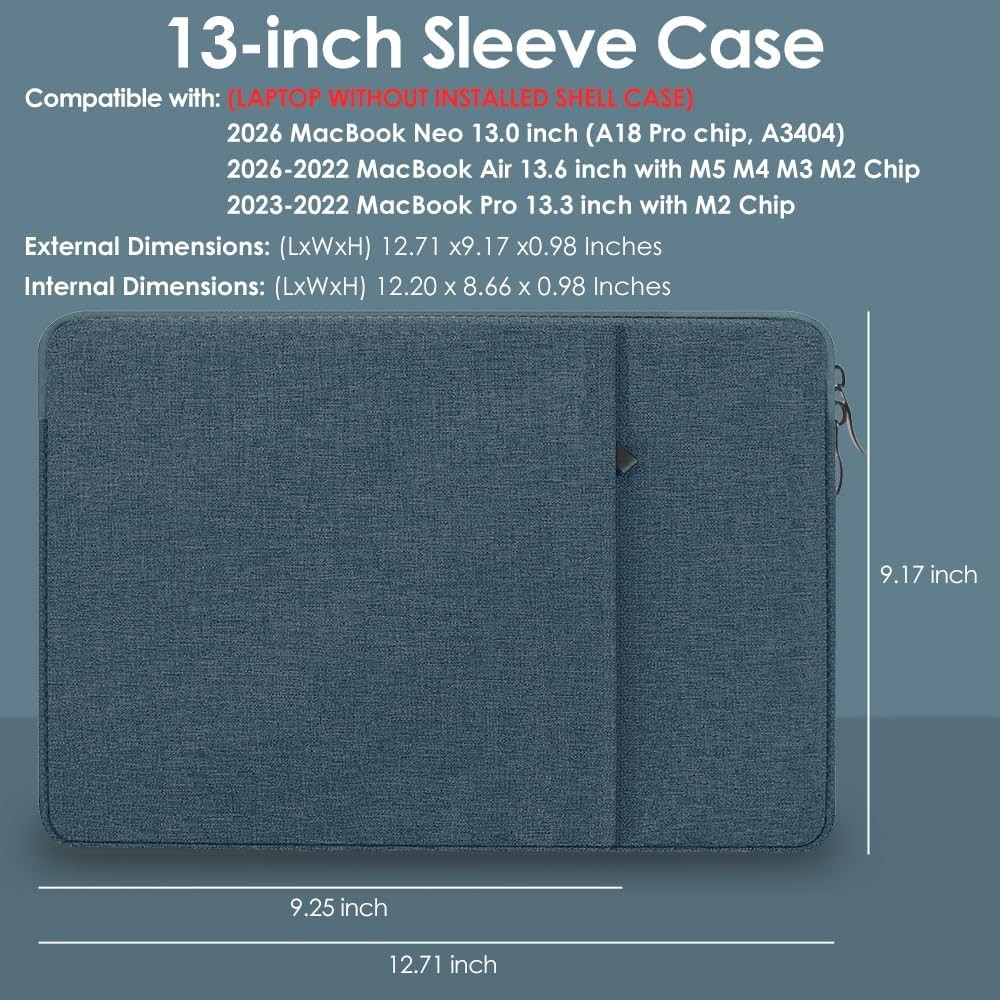 Laptop Sleeve Case for MacBook Air 13.6″ M2 M3 M4 M5 2022-2026, Navy Blue
