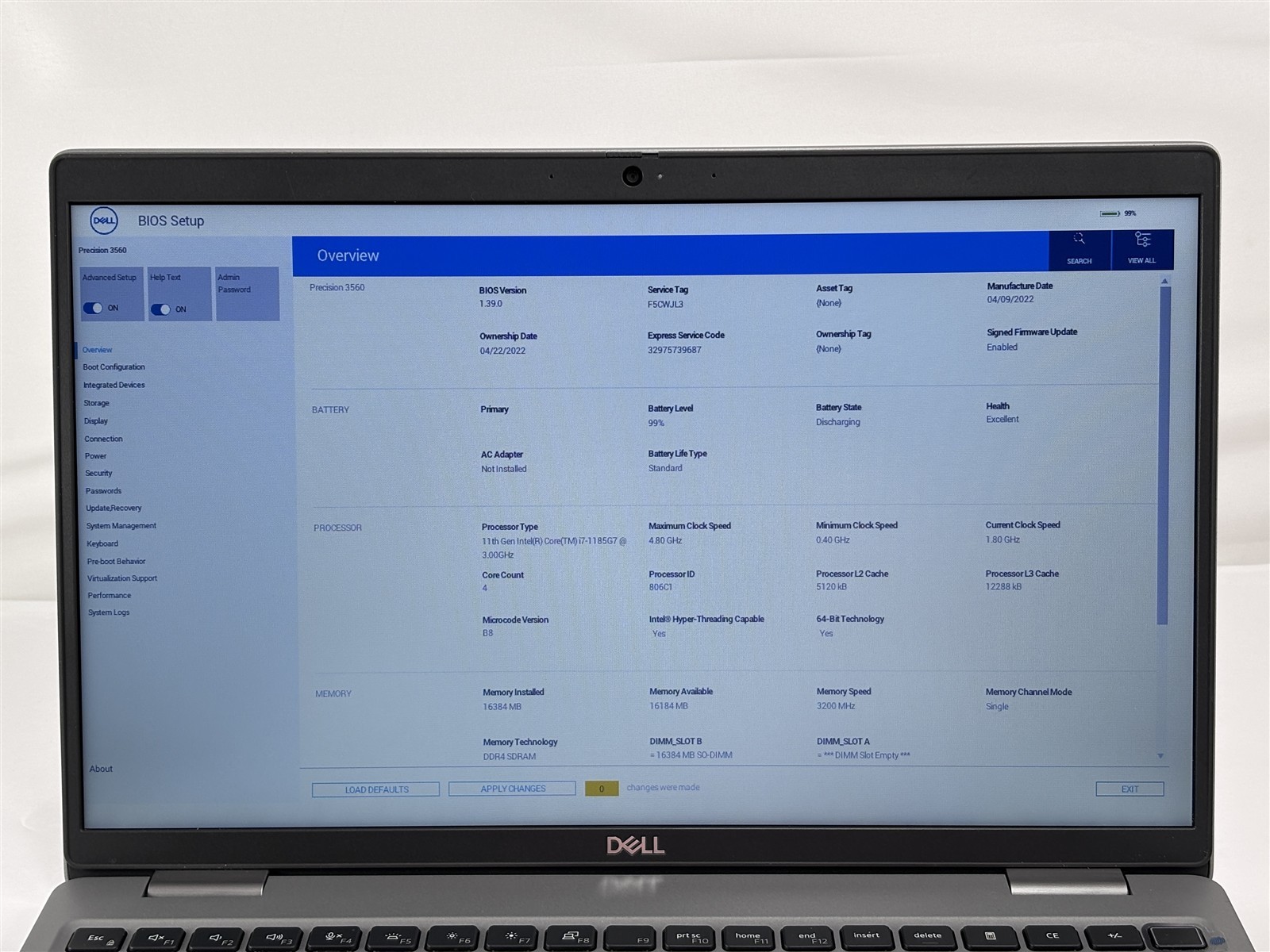 Dell Precision 3560 15.6″ Core i7-1185G7 3.0GHz 16GB 256GB Quadro