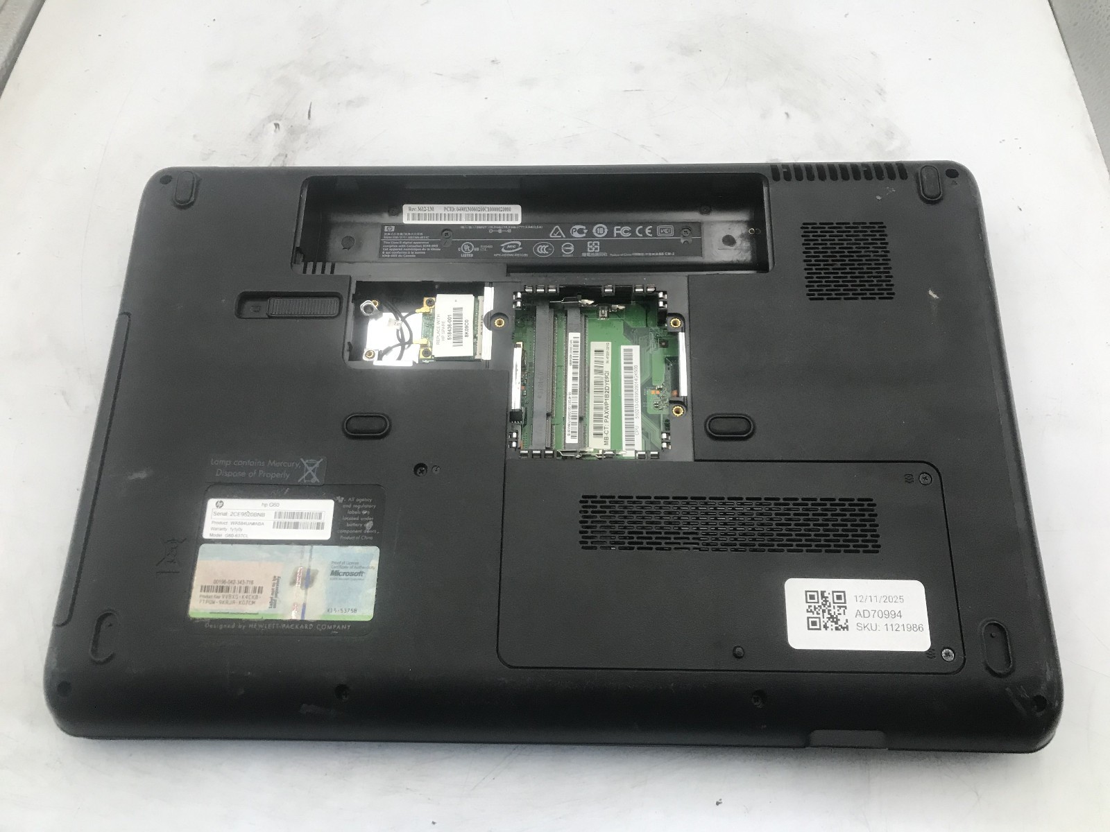 HP G60 637CL NOTEBOOK – BOOTS TO BIOS – INTEL PENTIUM T4400 – NO RAM – READ – BB