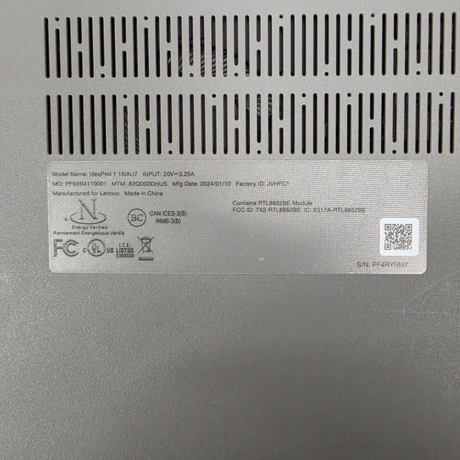 Lenovo Ideapad 1 15iau7 Win11H 15.6″ Touch Laptop 256GB SSD 1.2Ghz i3-1215u