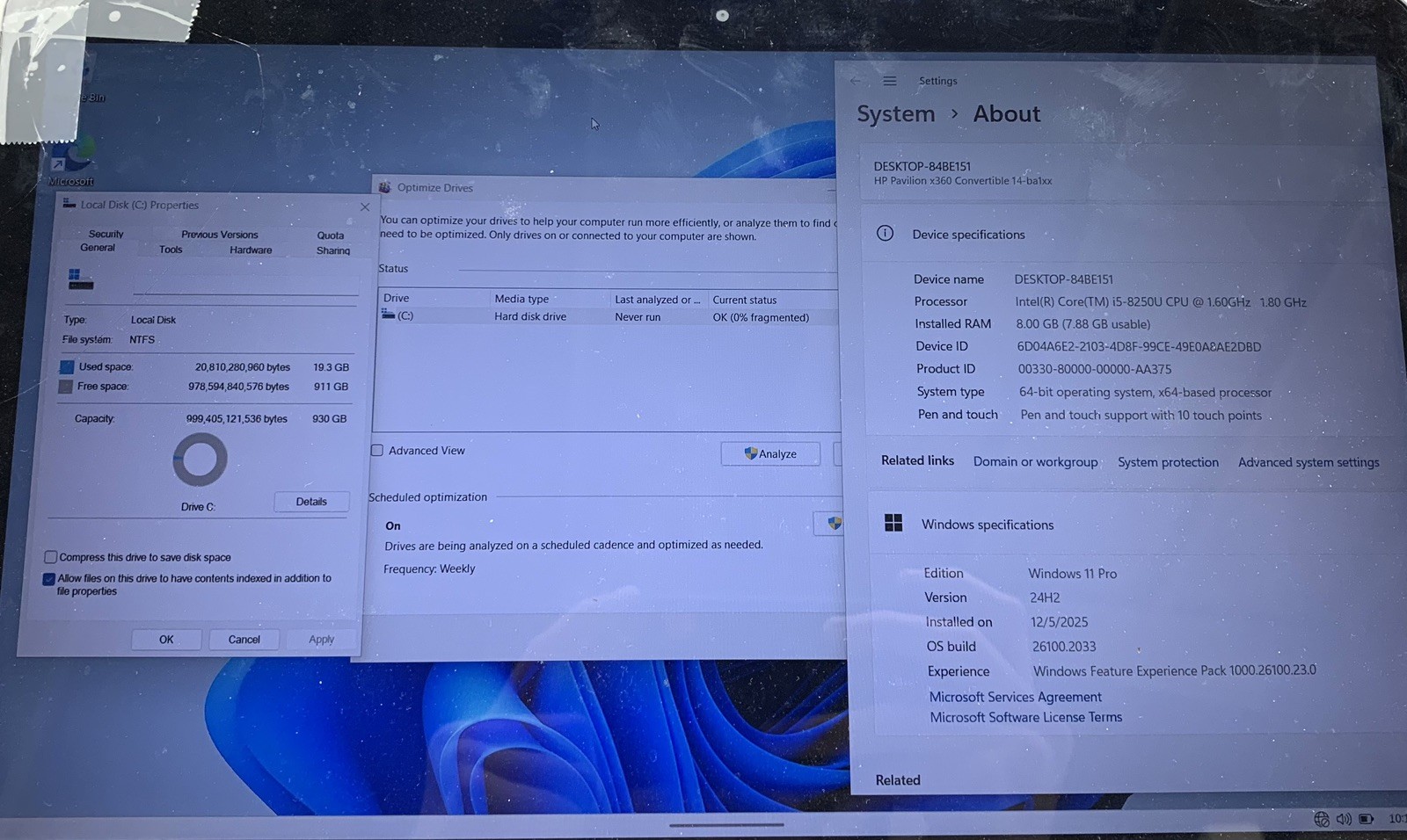 HP 3168NGW Intel Core i5-8250U @ 1.6GHz 8GB RAM 1TB HDD WIN 11 *READ*