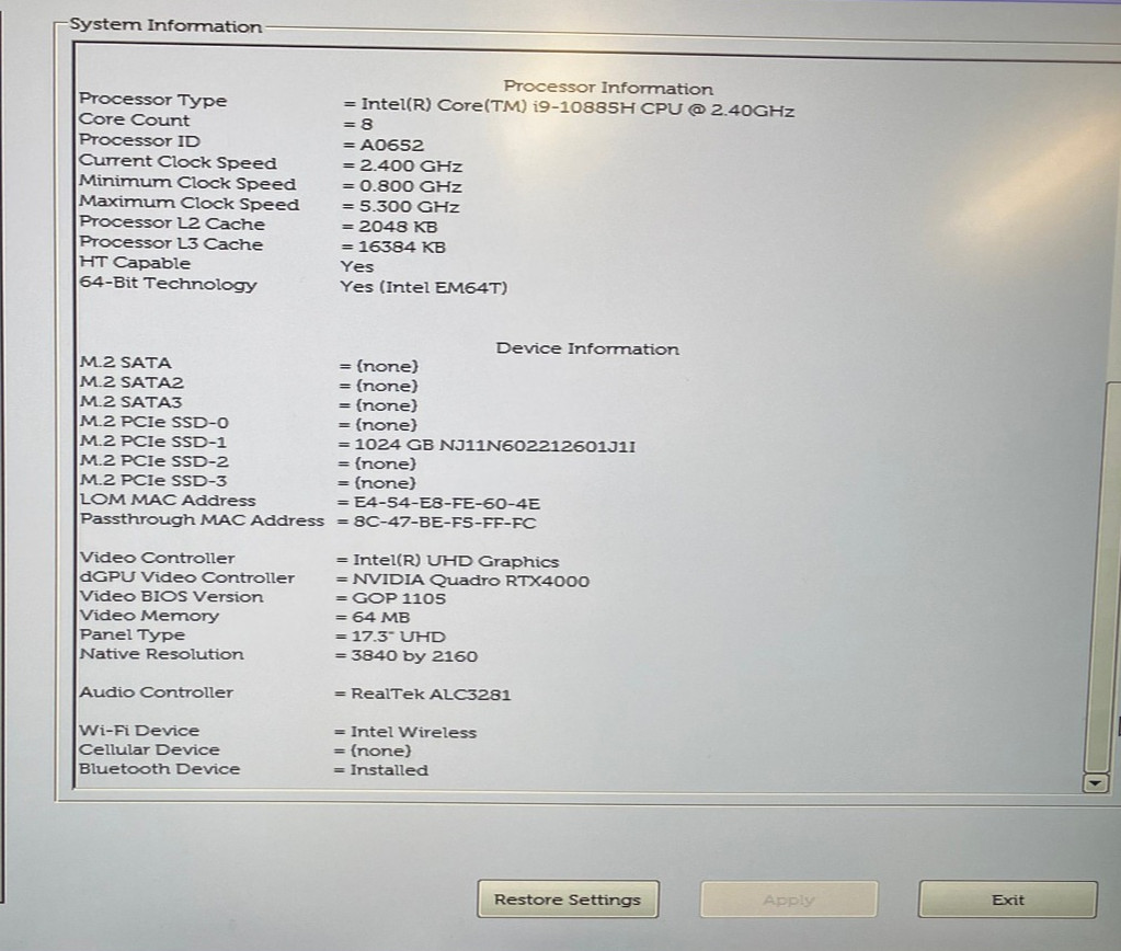 Dell Precision 7750 17″ NVIDIA RTX 4000 8GB 2.4GHz Intel Core i9-10885 64GB 1TB