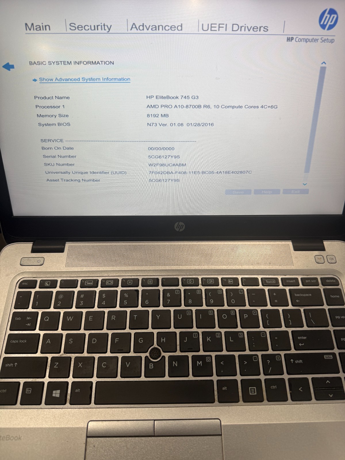 HP EliteBook 745 G3 AMD Pro A10-8700B R6 8GB RAM NO SSD NO BATT