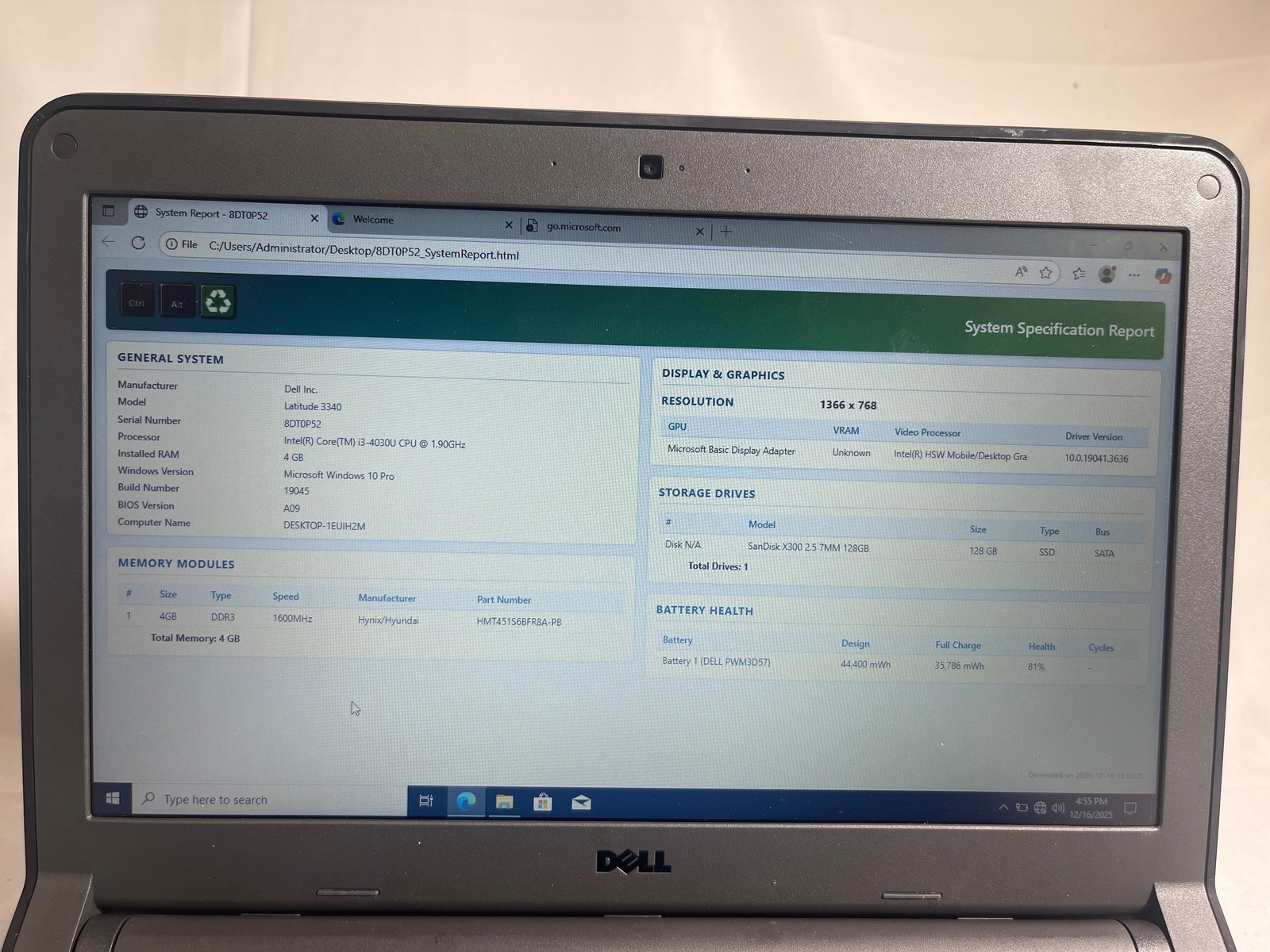 Dell Latitude 3340 i3-4030U 1.9GHz 4GB 128GB SSD 13.3″