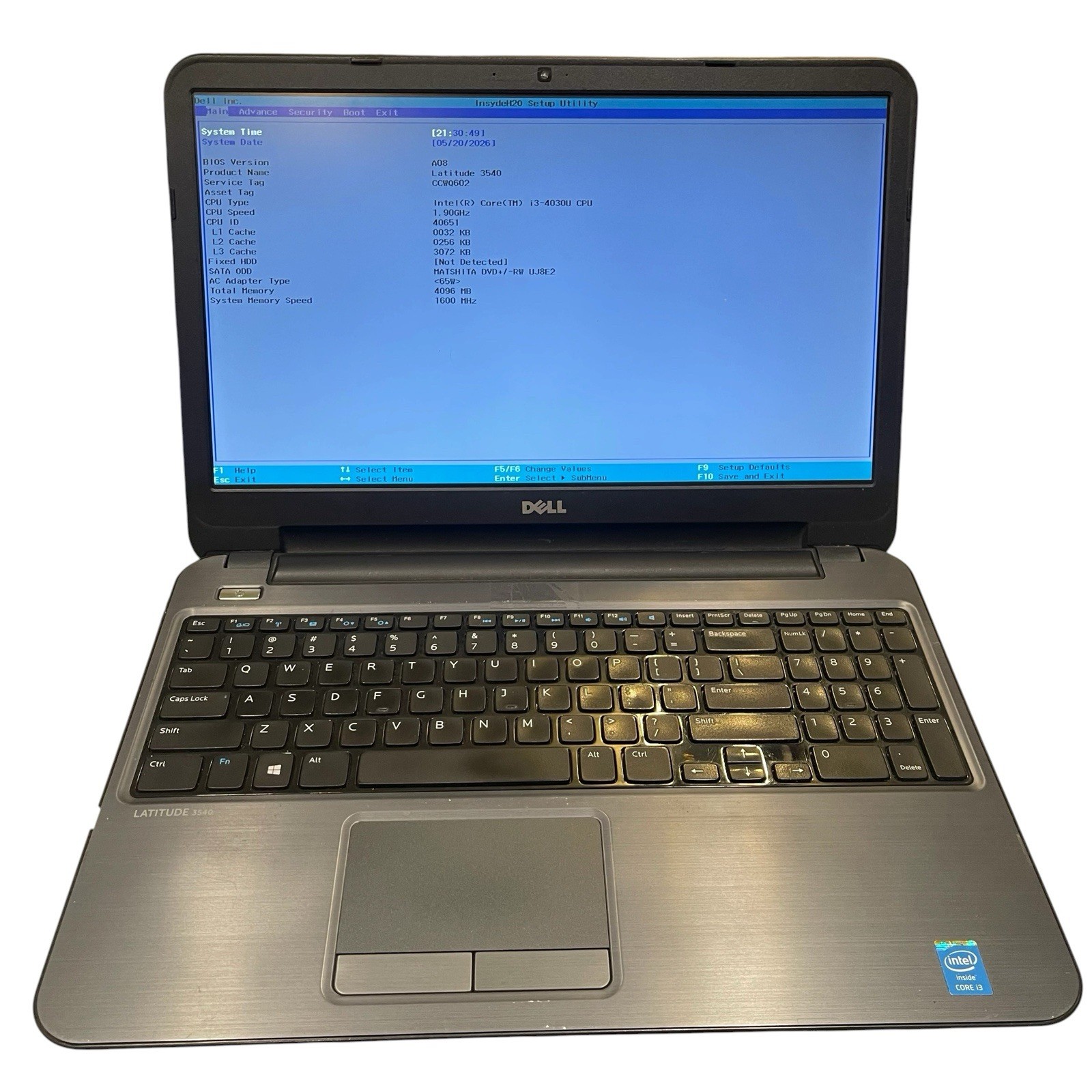 Dell Latitude 3540| Intel Core i3-4030U| No Ram No HDD Tested Boots Bios