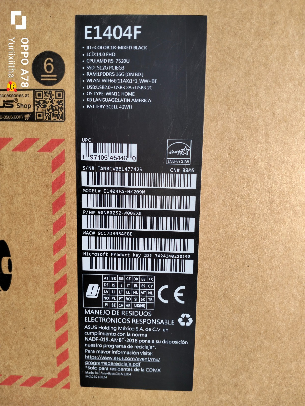 Asus Vivobook 14 E1404 Ryzen 5 7520U 16GB RAM 512GB Make an offer Haz Una Oferta