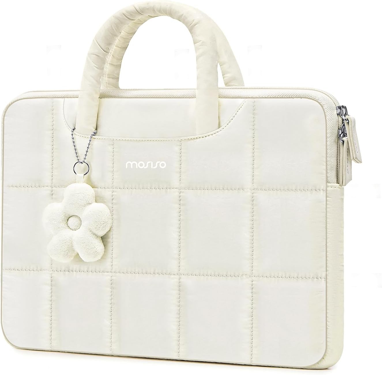 Puffy Laptop Sleeve 13-13.3 inch with Handle & Flower Pendant, Sand Color