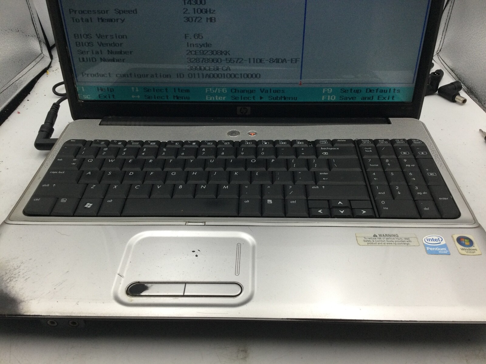 HP G60 LAPTOP – BOOTS TO BIOS – INTEL PENTIUM DUAL CORE – 3GB RAM – READ DESC-BB