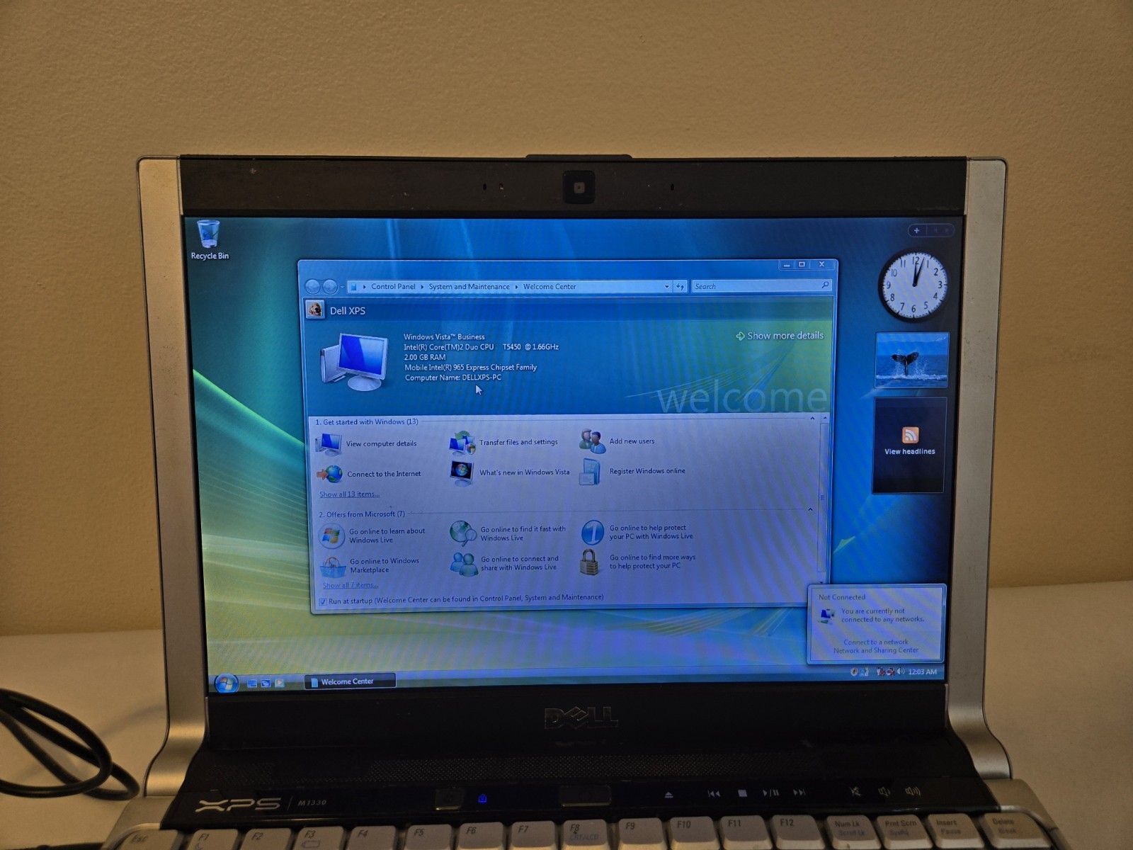 DELL XPS M1330, Intel Graphics, Core 2 Duo 1.66GHz 2GB Ram, 250gb Hdd, W-Vista