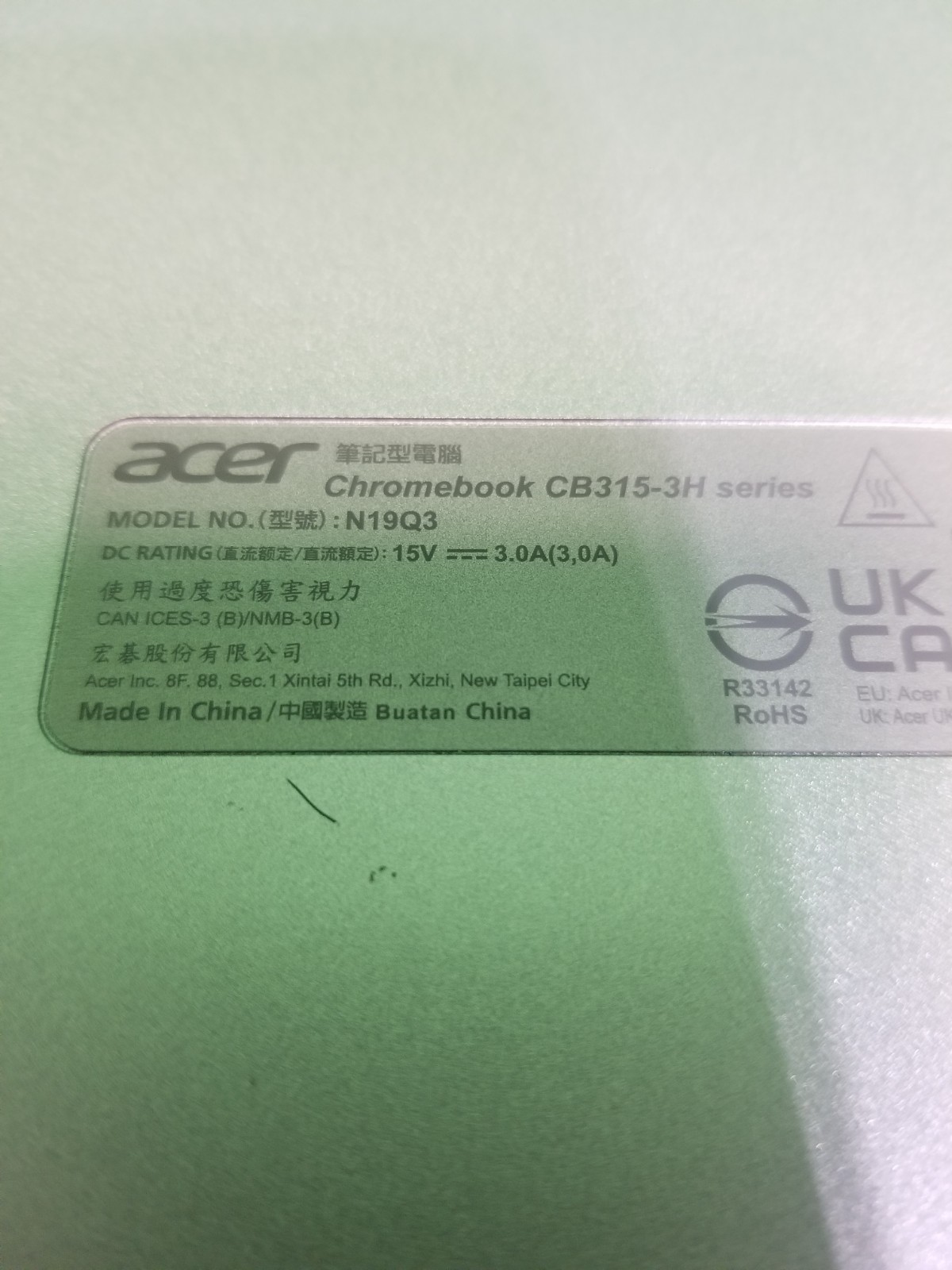 Acer Chromebook CB315-3H C7A1 15 Inch Silver Laptop Celeron N4500 Bad Battery