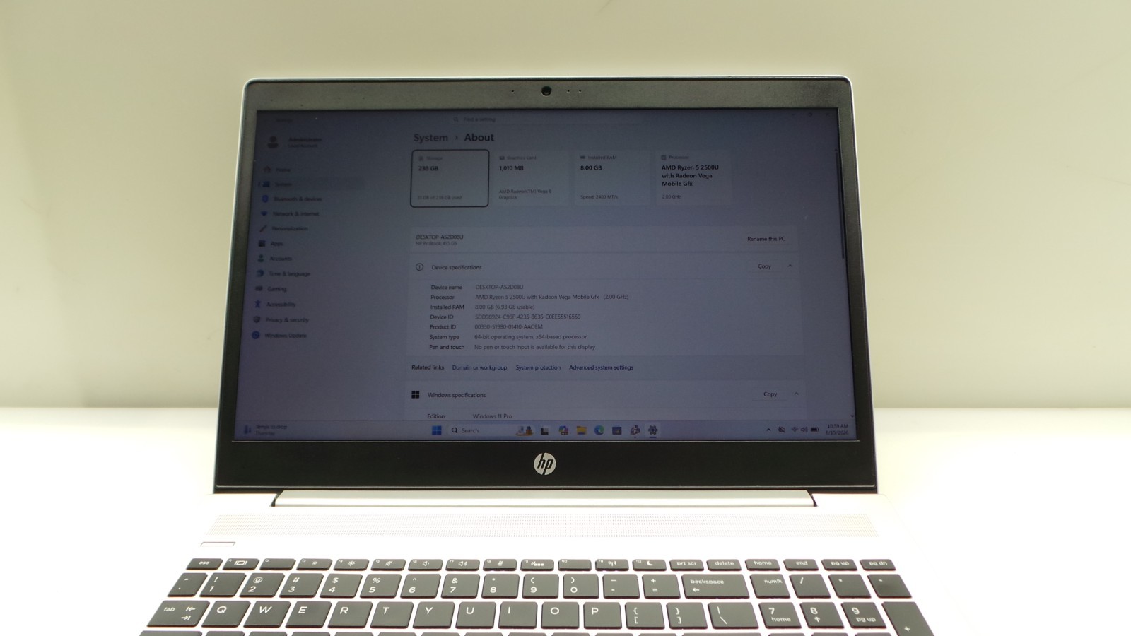 HP ProBook 455 G6 | 15.6″ | AMD Ryzen 5 2500U | 8GB RAM 256GB NVMe | WIN 11 PRO