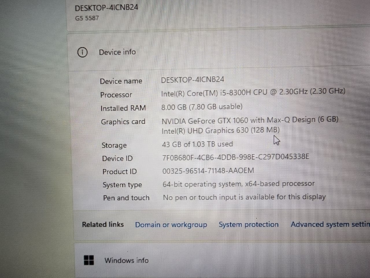 Dell G5 15 G5587 15.6″ intel i5-8300H 8GB DDR4 2666 128GB SSD + 1TB HDD LPV005