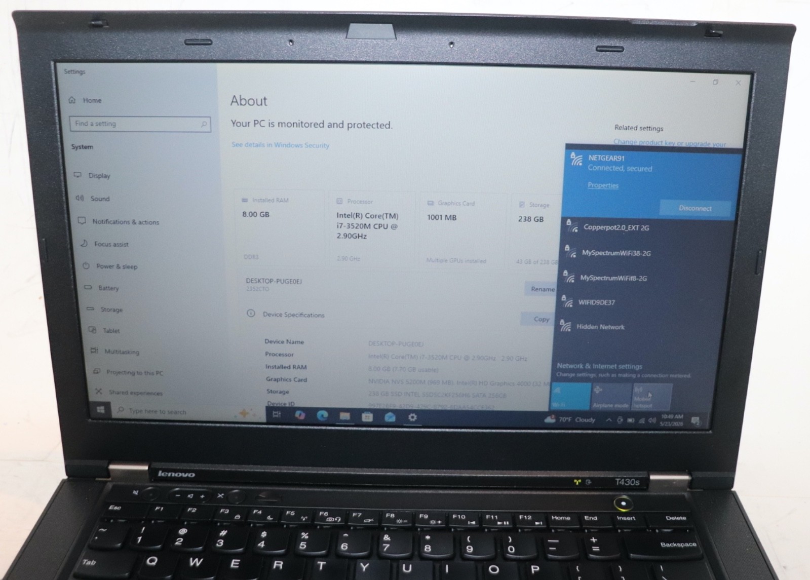 Lenovo ThinkPad T430s|Core i7@2.90 GHz|8GB RAM|256GB SSD|WIN10. PROF|Nvidia