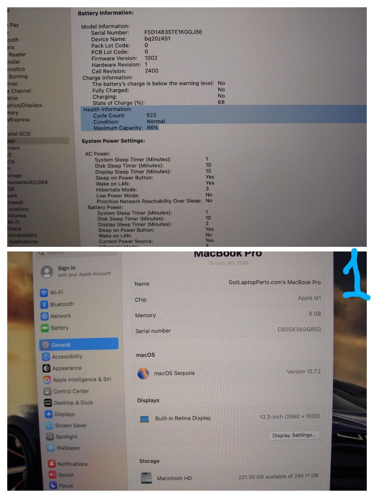 Apple MacBook Pro A2338 (2020) 13.3″ M1 8CPU/8GPU 3.2GHz 8GB 256GB SSD +Charger