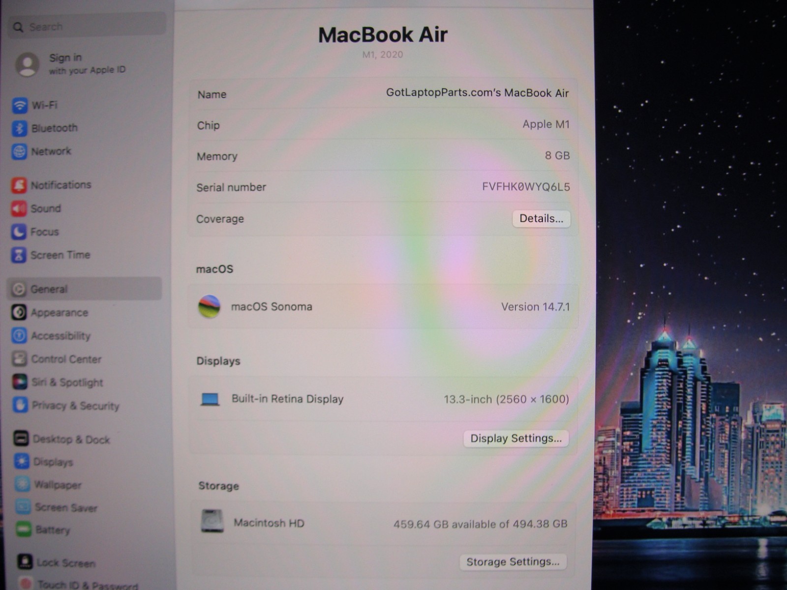 Apple MacBook Air A2337 (2020) 13.3″ M1 8CPU/8GPU 8GB 512GB OS Sonoma MGN73LL/A