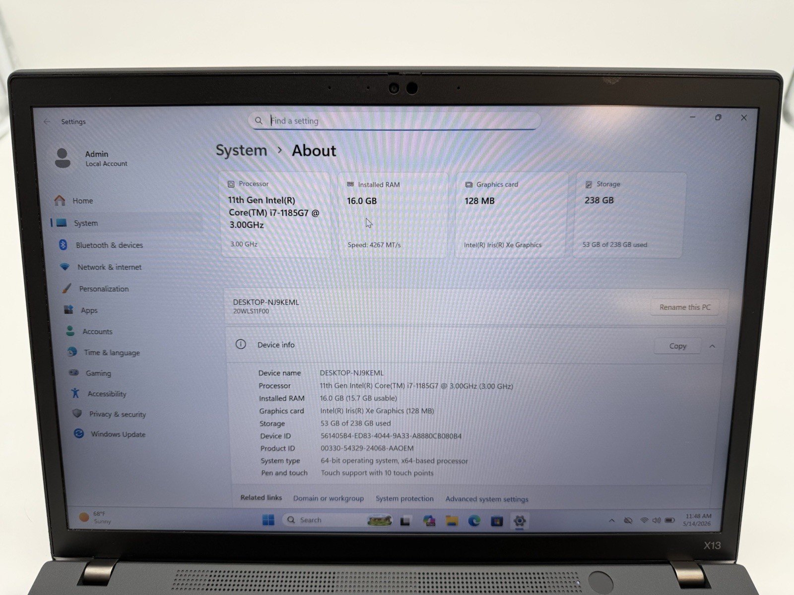 Lenovo ThinkPad X13 Gen 2 Touch i7-1185G7 | 16GB Ram | 256GB NVMe | Win11P | LTE