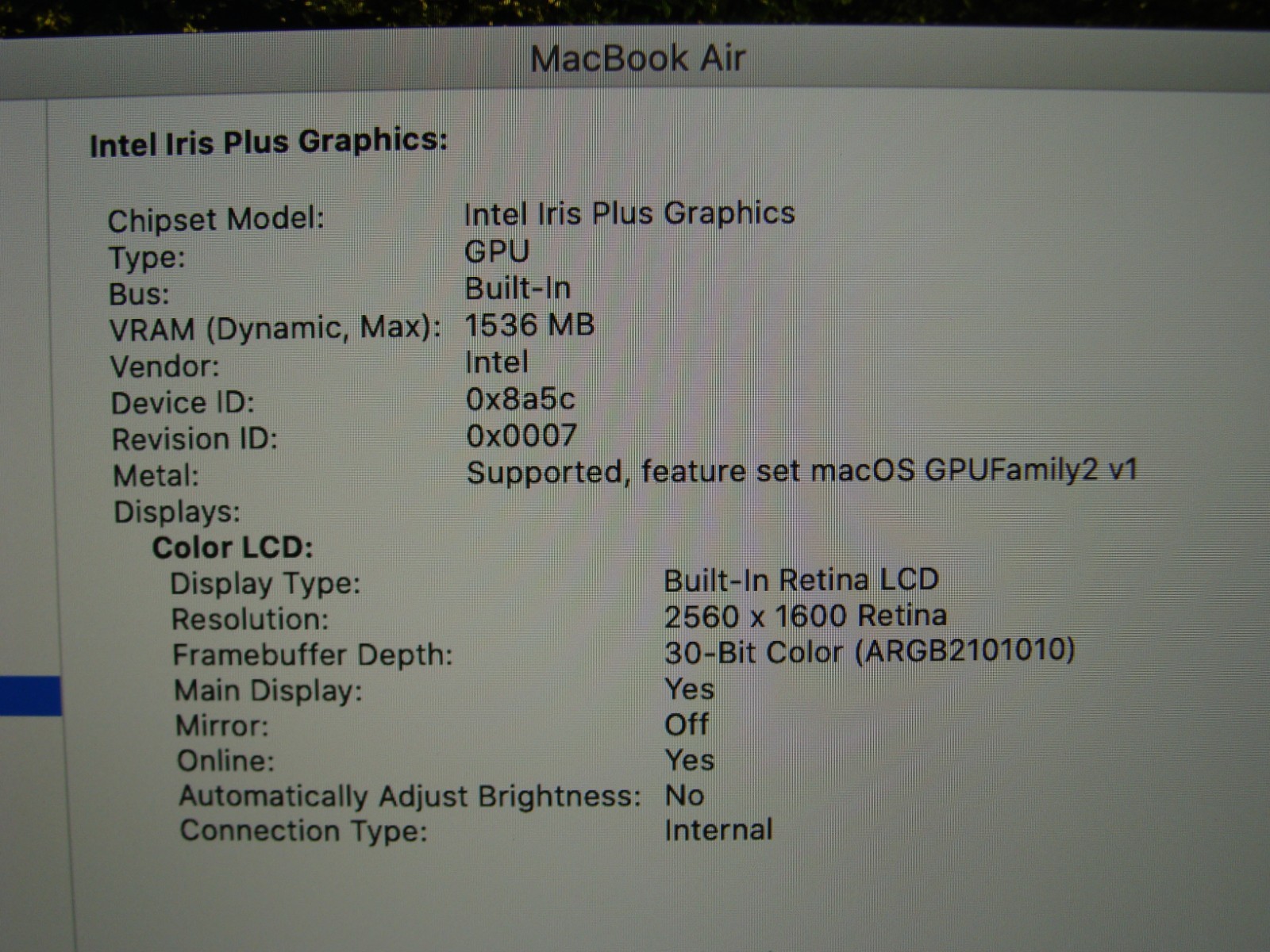 Apple MacBook Air 13″ A2179 2020 i3-1000NG4 1.1GHz 8GB 128GB OS Catalina MWTJ2LL