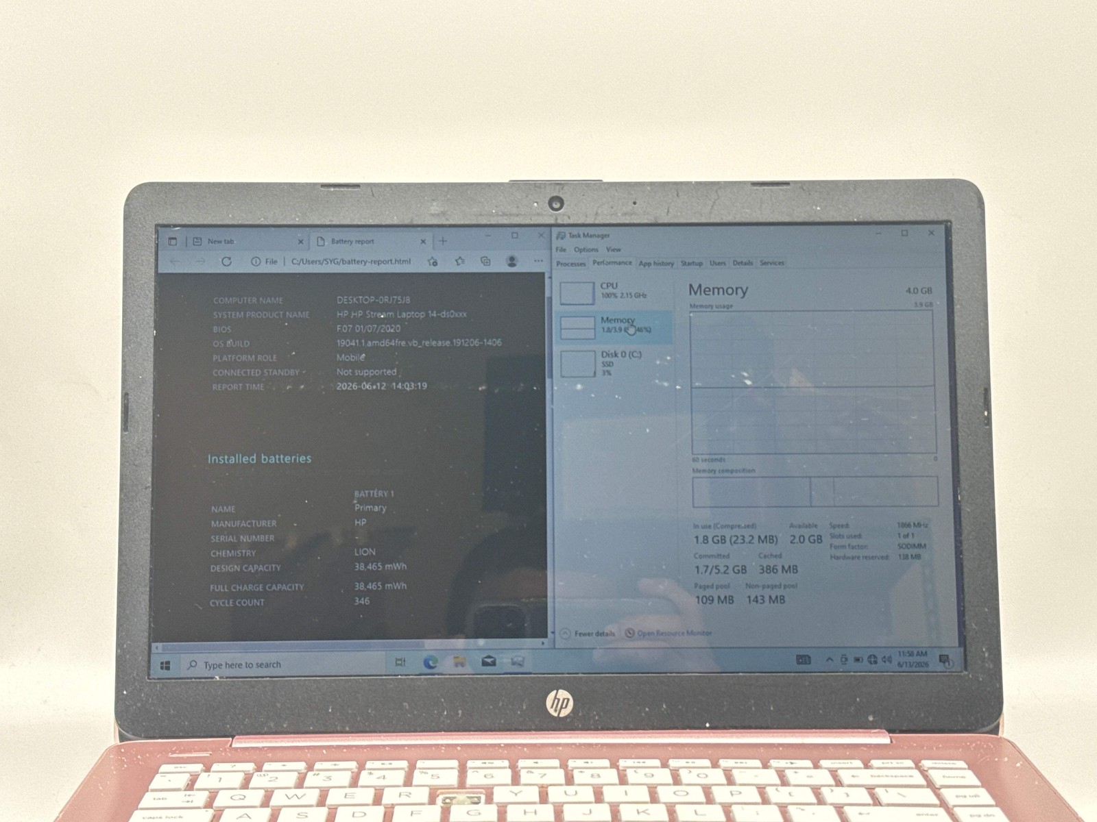 HP Stream 14-ds0023dx 14″ AMD A4-9120e 4GB 64GB Pink Used #3