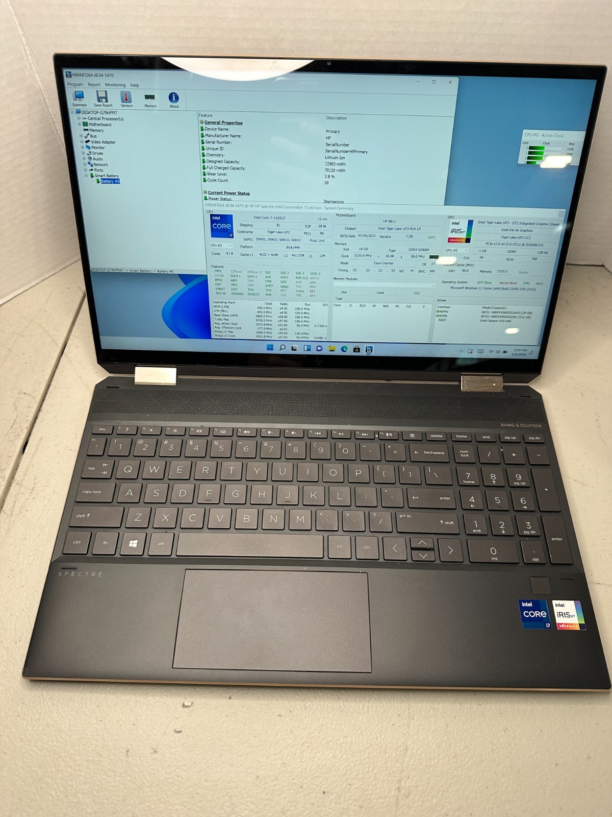 HP Spectre x360 15-eb1xxx i7-1164G7 16GB RAM 512GB SSD Win11 NO AC #04
