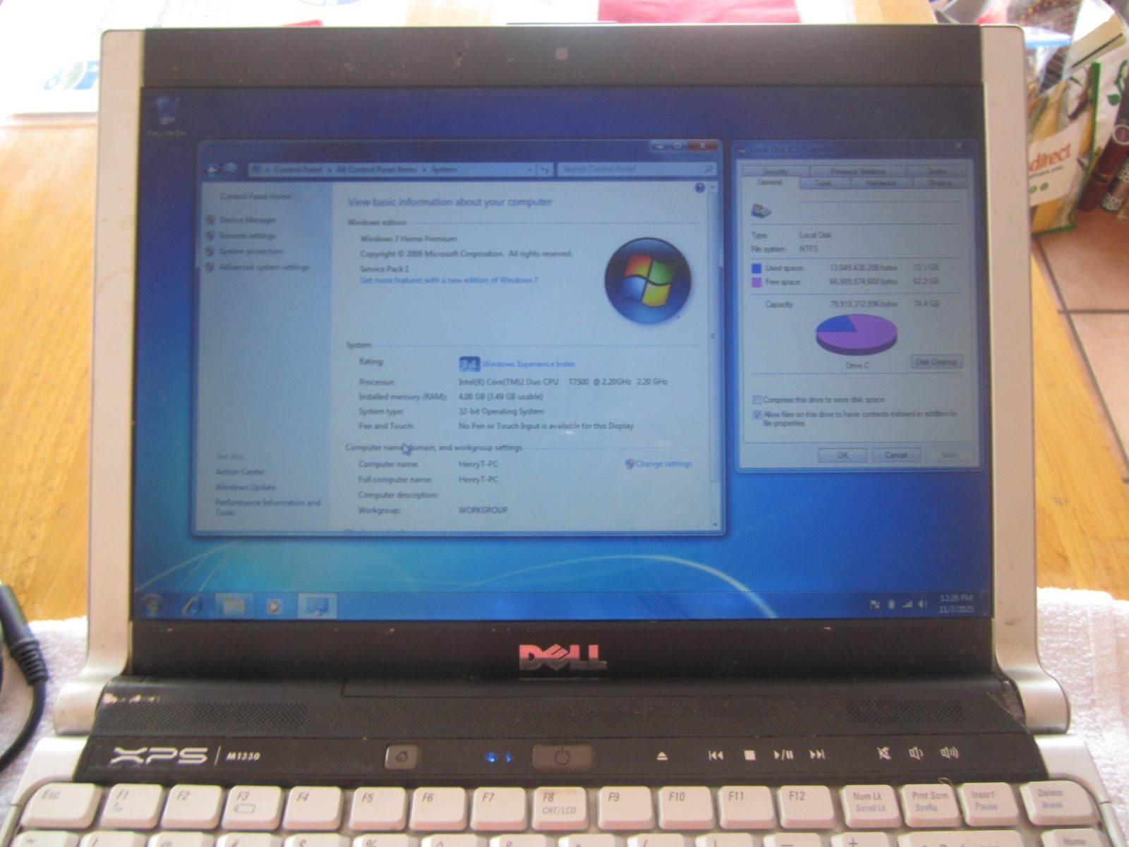 DELL XPS M1330 LAPTOP 2.2GHz 4GBRAM 80GBHD SCREEN INTACT W/PwrCord – WORKS